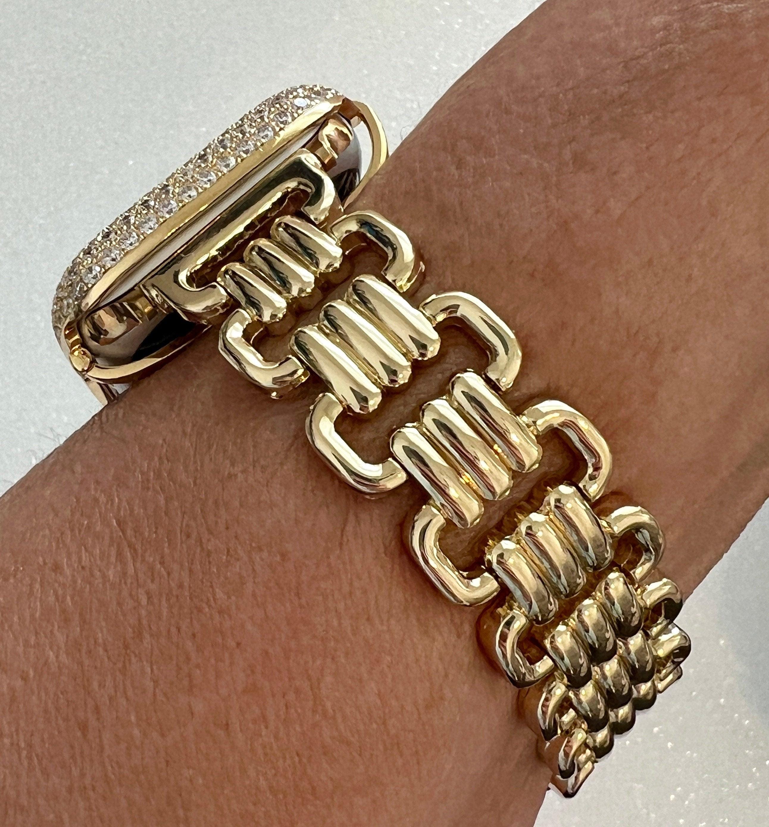 Minimalist Gold Designer Apple Watch Band Link Bracelet, Iphone Watch Band & or Apple Watch Case Baguette Lab Diamonds Iwatch Phone Cover