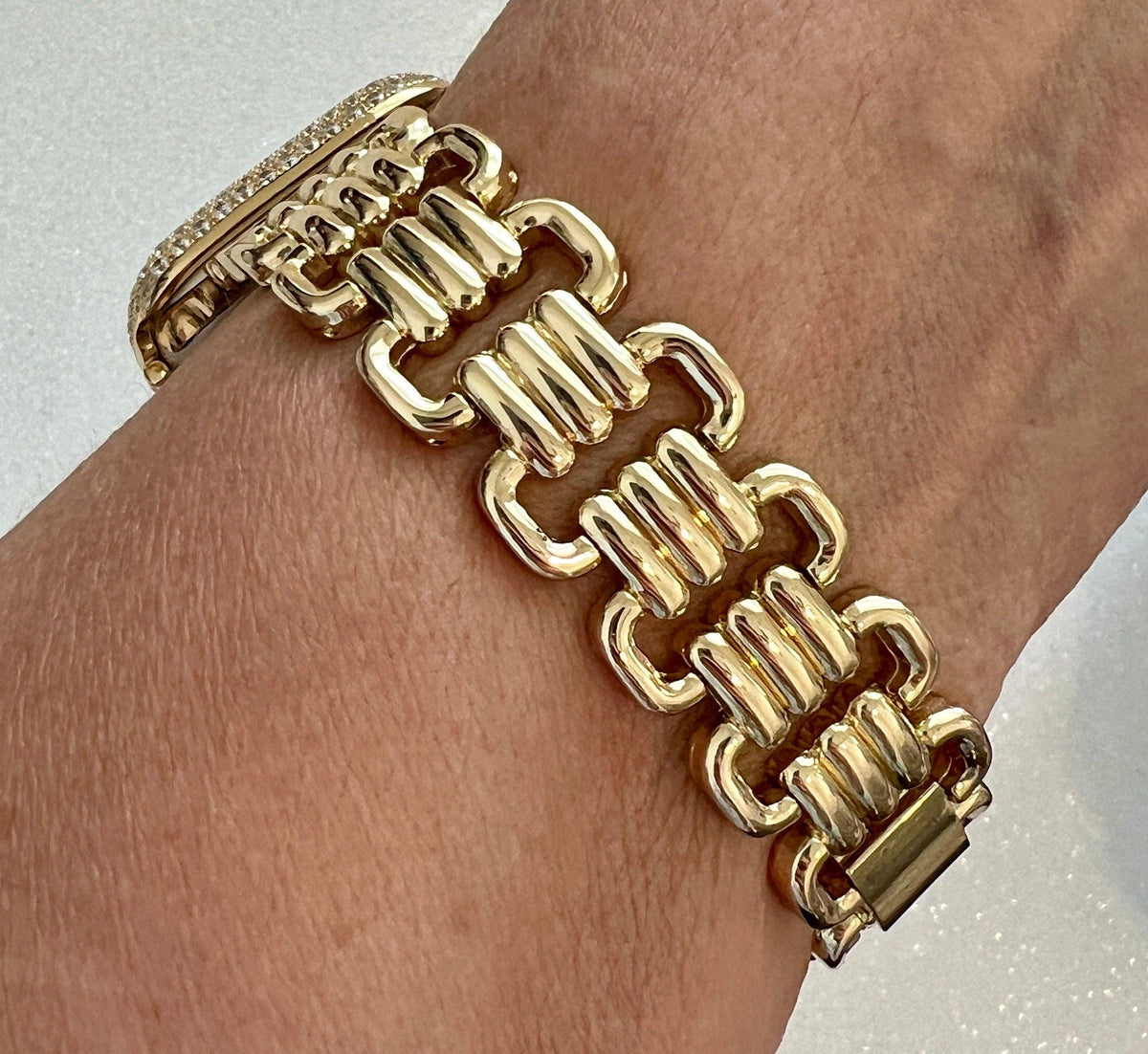 Minimalist Gold Designer Apple Watch Band Link Bracelet, Iphone Watch Band & or Apple Watch Case Baguette Lab Diamonds Iwatch Phone Cover