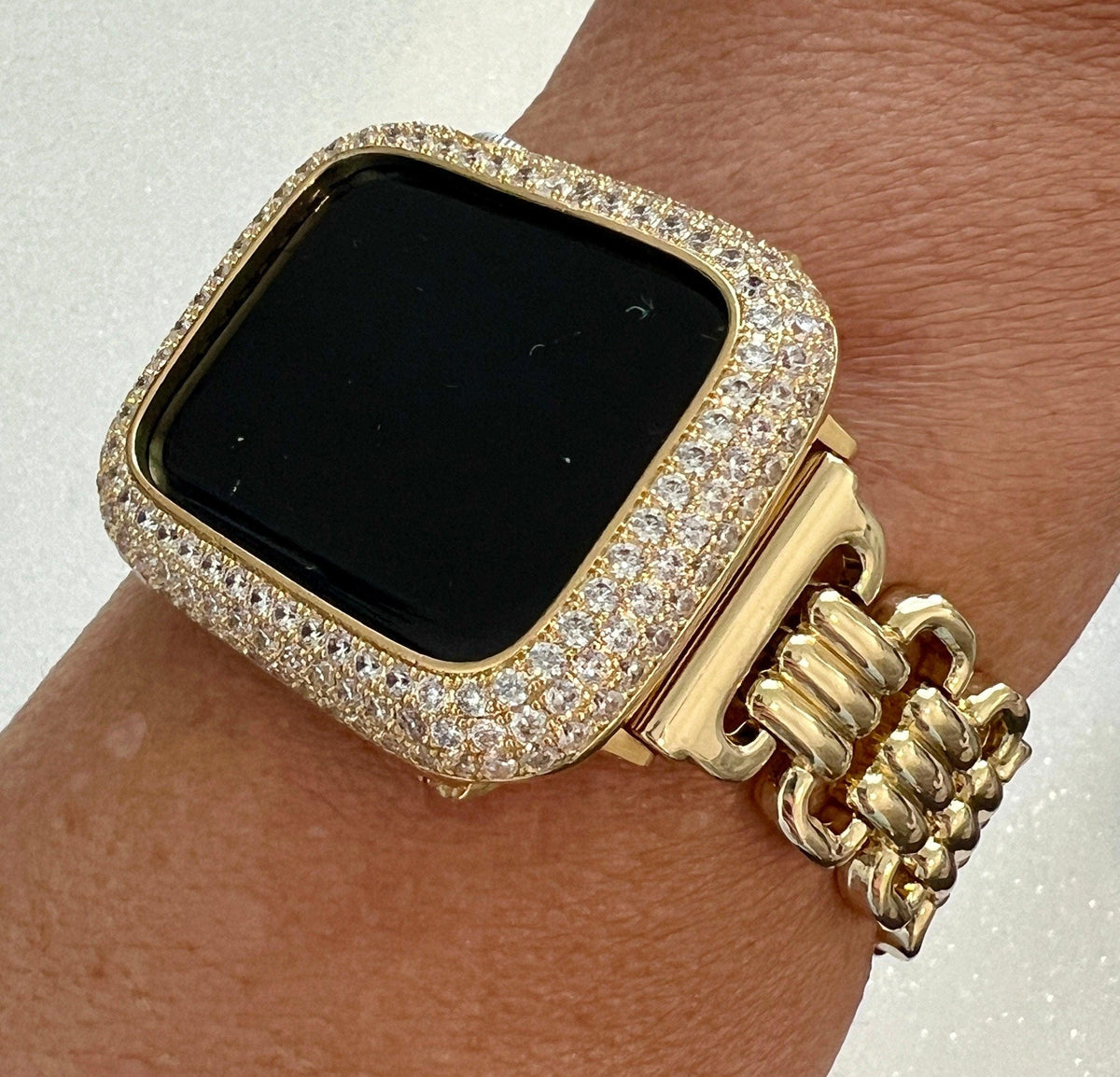 Minimalist Gold Designer Apple Watch Band Link Bracelet, Iphone Watch Band & or Apple Watch Case Baguette Lab Diamonds Iwatch Phone Cover