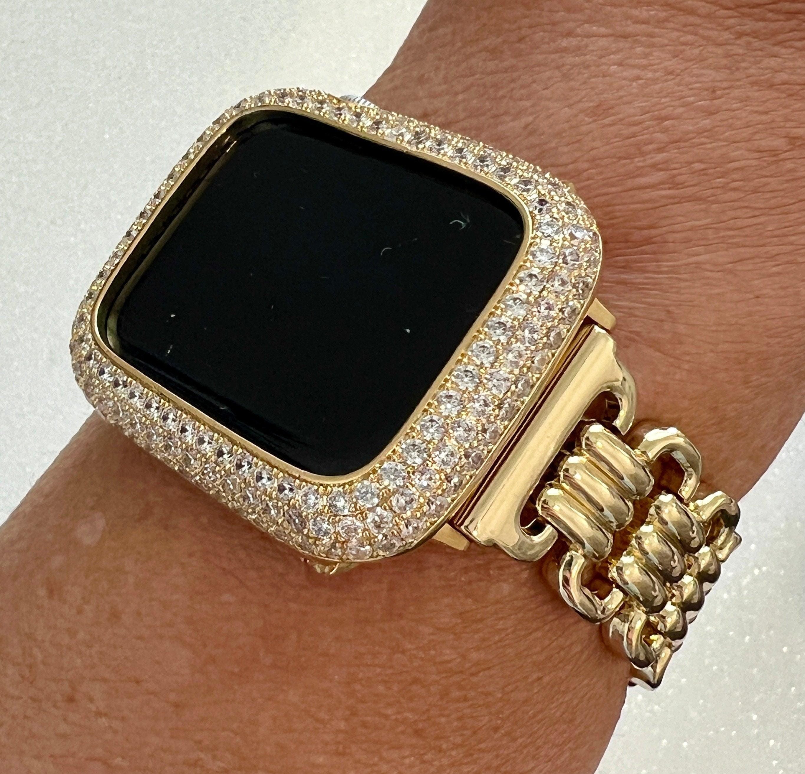 Minimalist Gold Designer Apple Watch Band Link Bracelet, Iphone Watch Band & or Apple Watch Case Baguette Lab Diamonds Iwatch Phone Cover