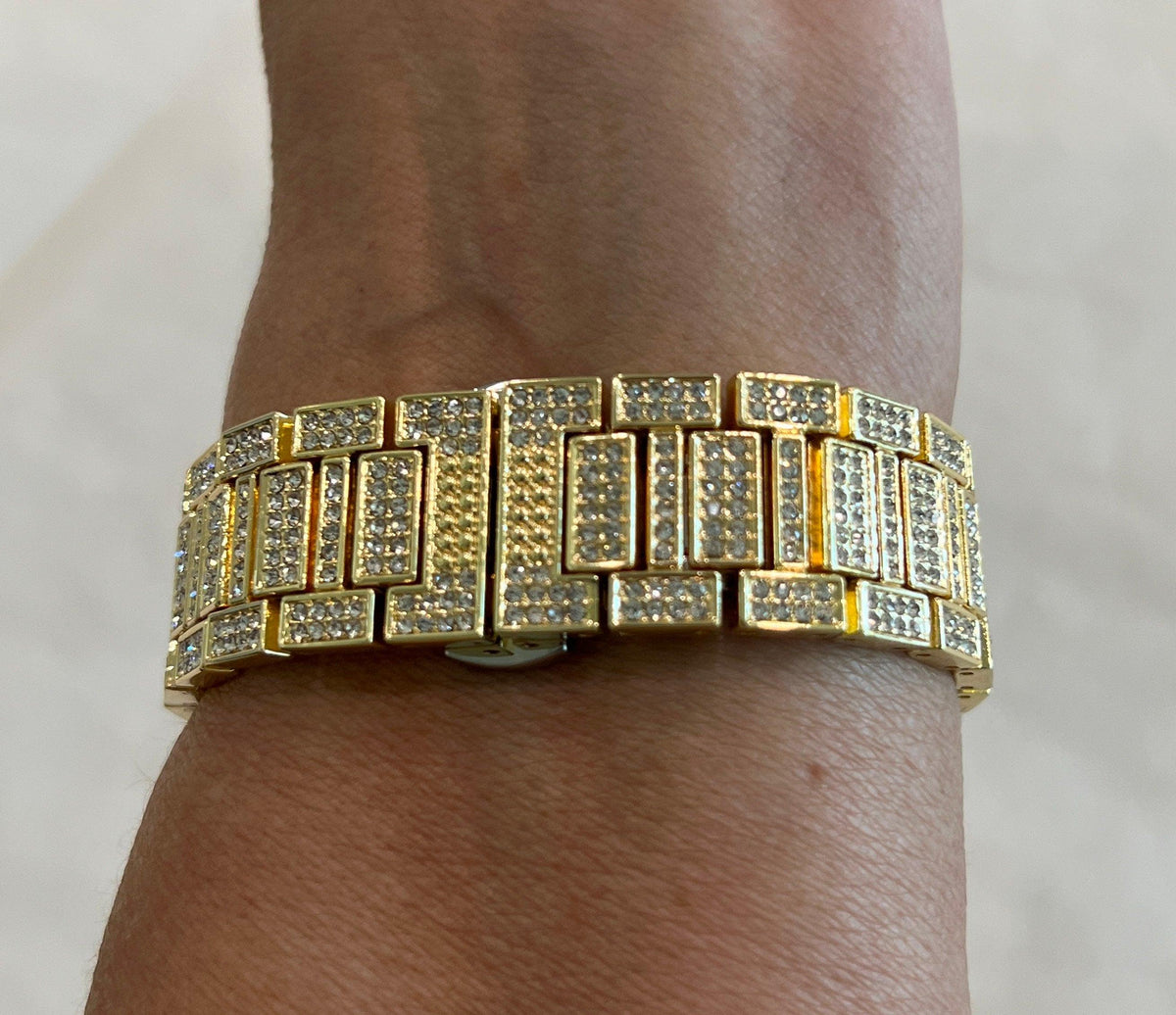 Mens Apple Watch Band Women Gold Pave Crystals & or Apple Watch Cover 3.5mm Lab Diamond Bezel Smartwatch Bumper Case Iwatch Candy