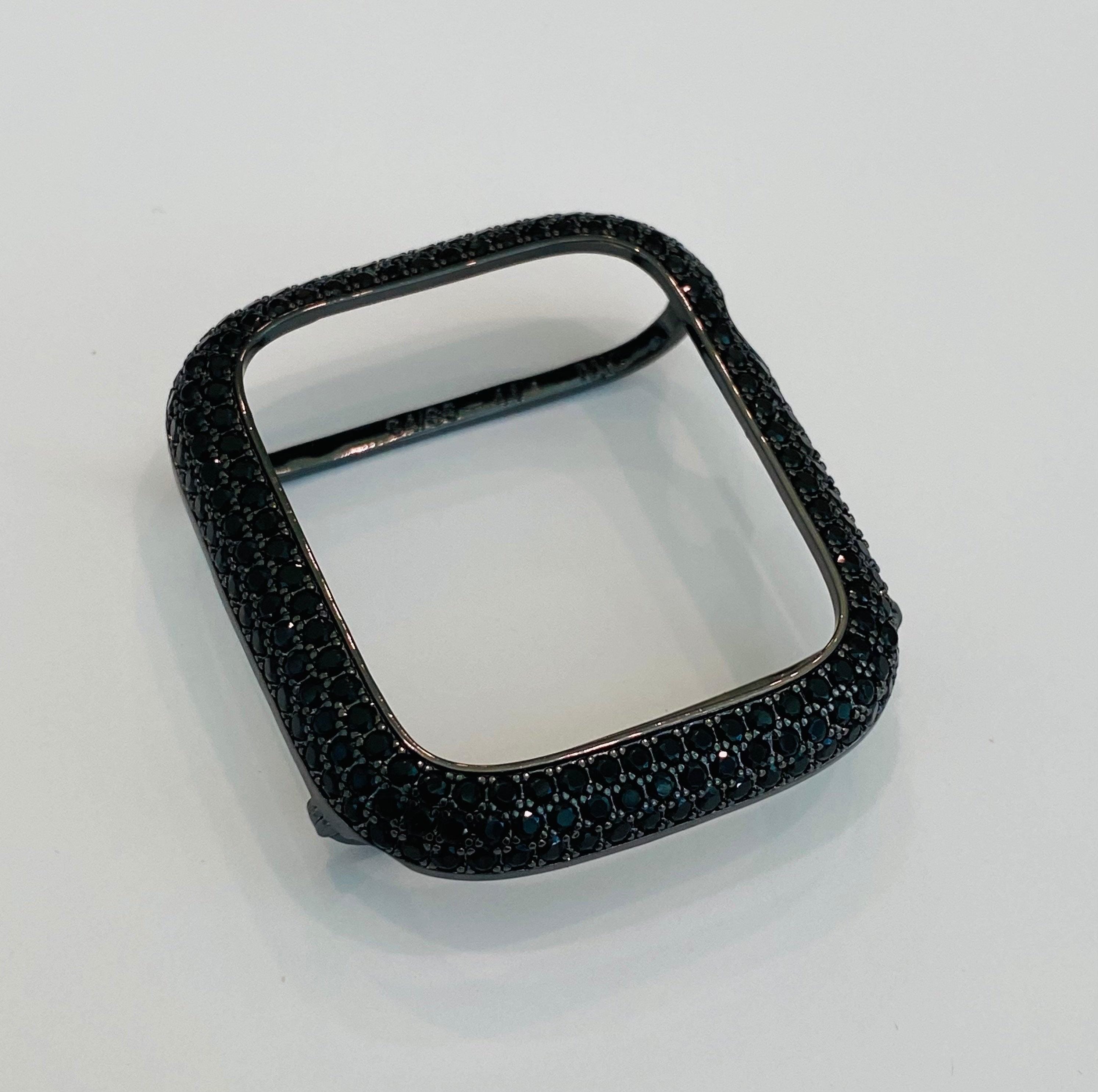 Apple Watch Band Women Designer Black Swarovski Crystals 38mm-49mm & or Apple Watch Cover Black Lab Diamond Bezel Iwatch Candy Case Bling