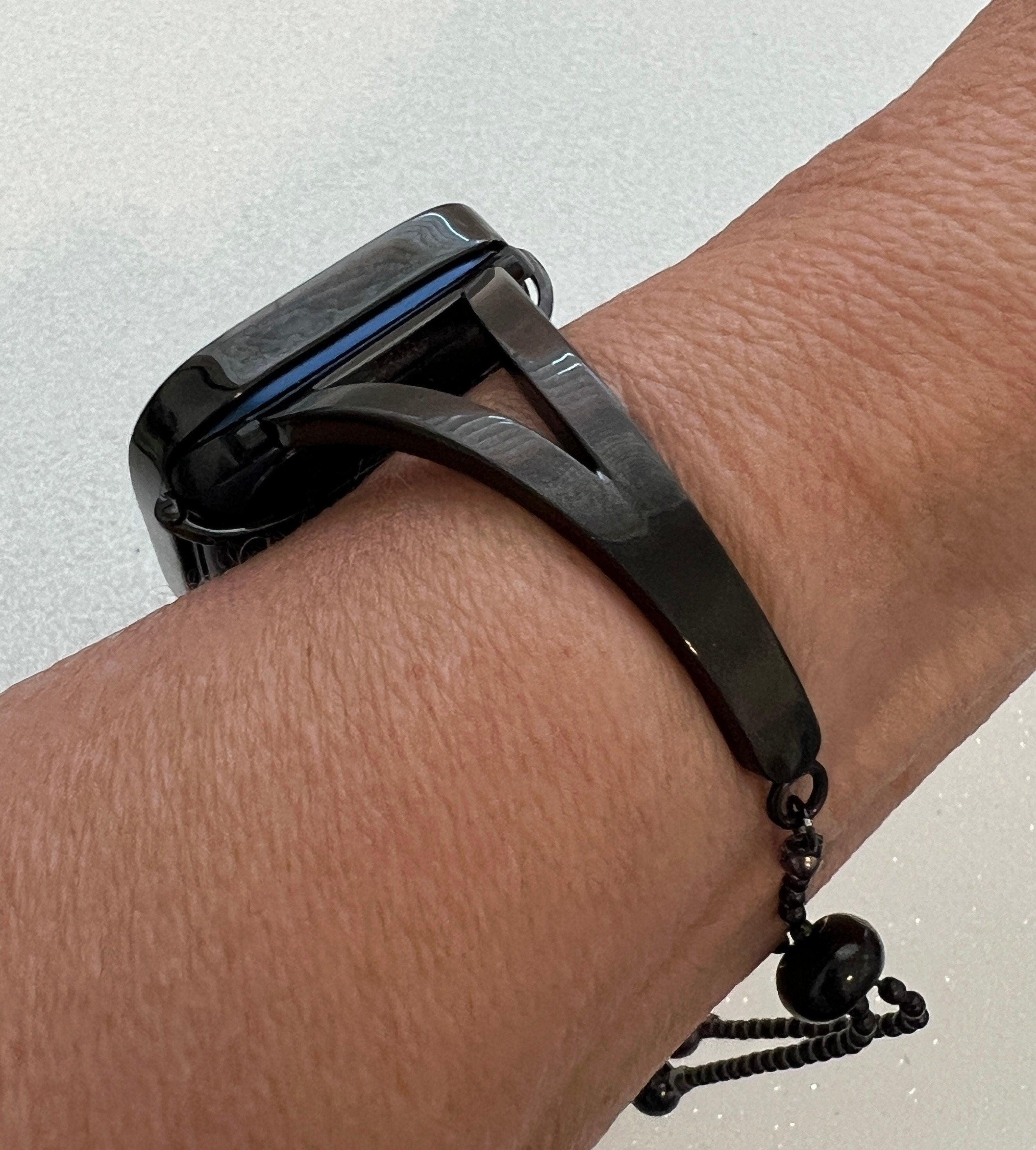 Sleek Black Apple Watch Band Bangle Bracelet Womens & or Custom Apple Watch Case Large Baguette Lab Diamonds Apple Watch Cover Iwatch Candy