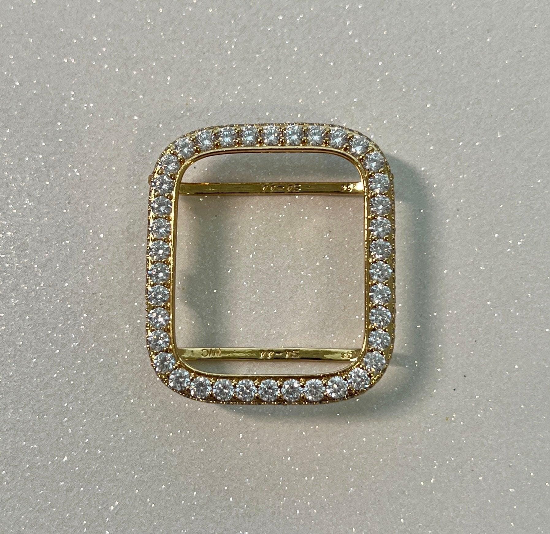 Gold Apple Watch Band Mens Women Stainless Steel Swarovski Crystal & or Apple Watch Cover Large 3.5mm Lab Diamond Iphone Watch Face