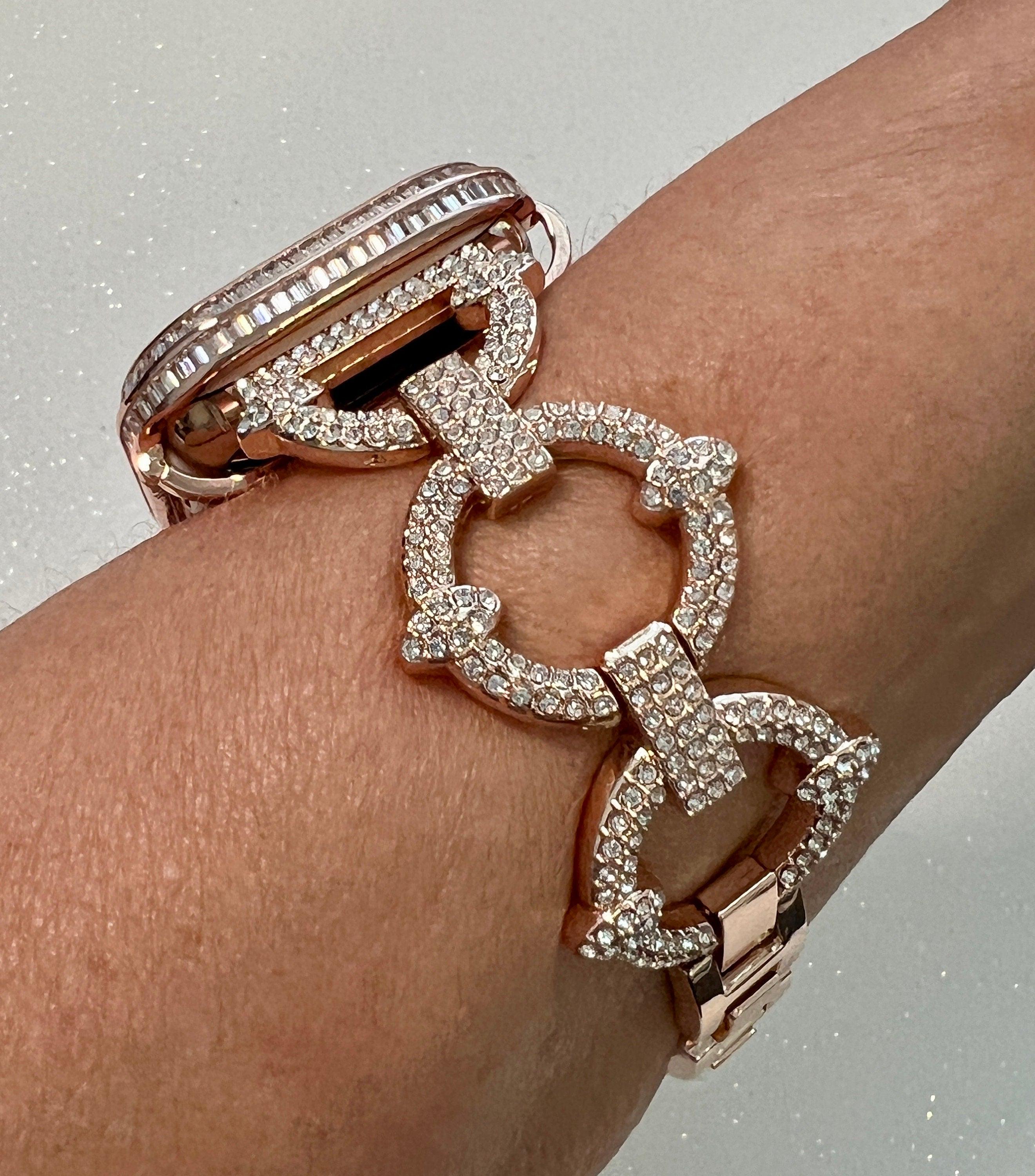 Custom Apple Watch Band Womens Rose Gold Swarovski Crystals & or Designer Apple Watch Cover Baguette Lab Diamond Bezel Case Iwatch Candy