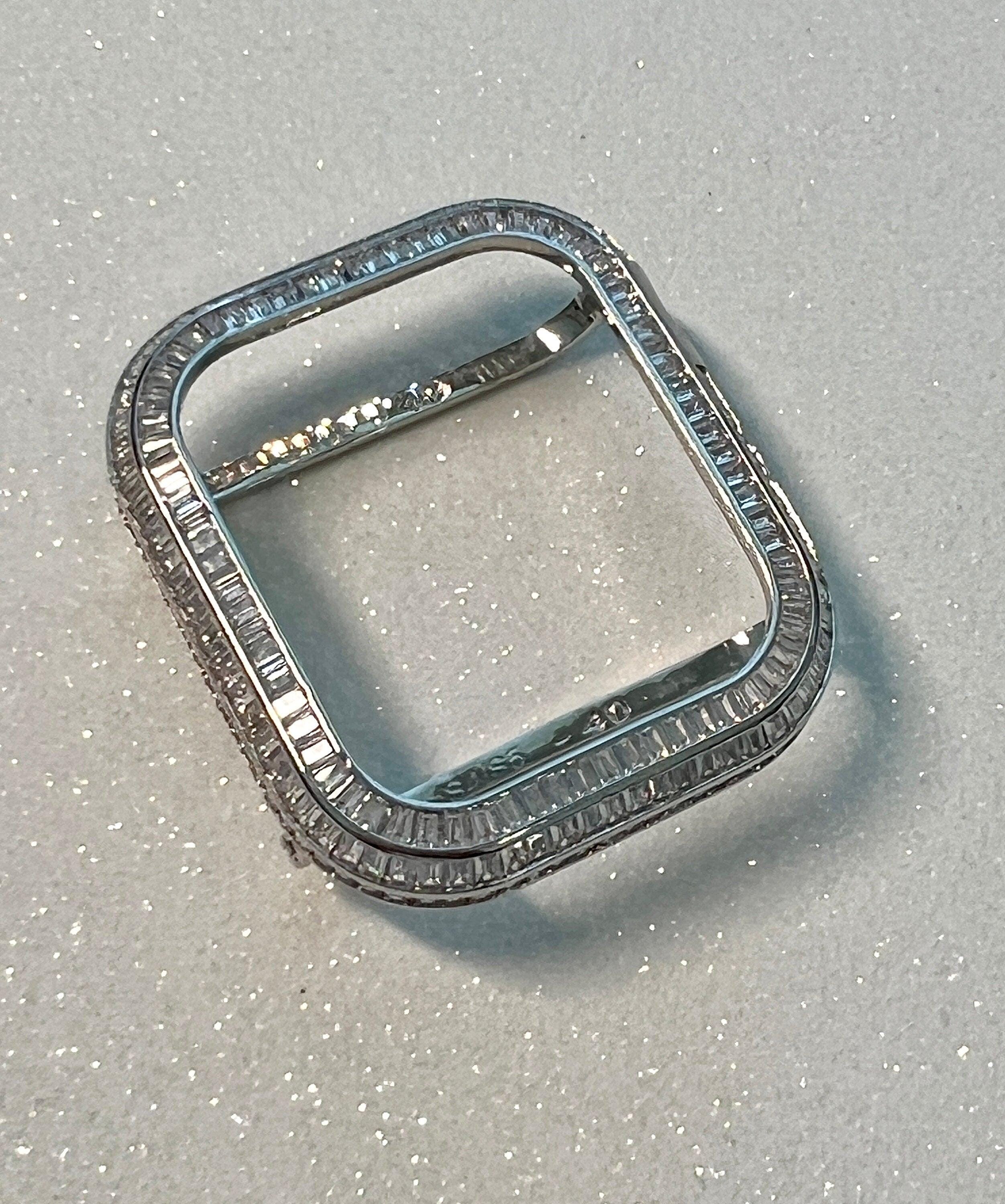 Luxury Apple Watch Band Silver Pave Swarovski Crystal & or Apple Watch Case Baguette Lab Diamond Bezel Cover Iwatch Candy Bling, Iphone case