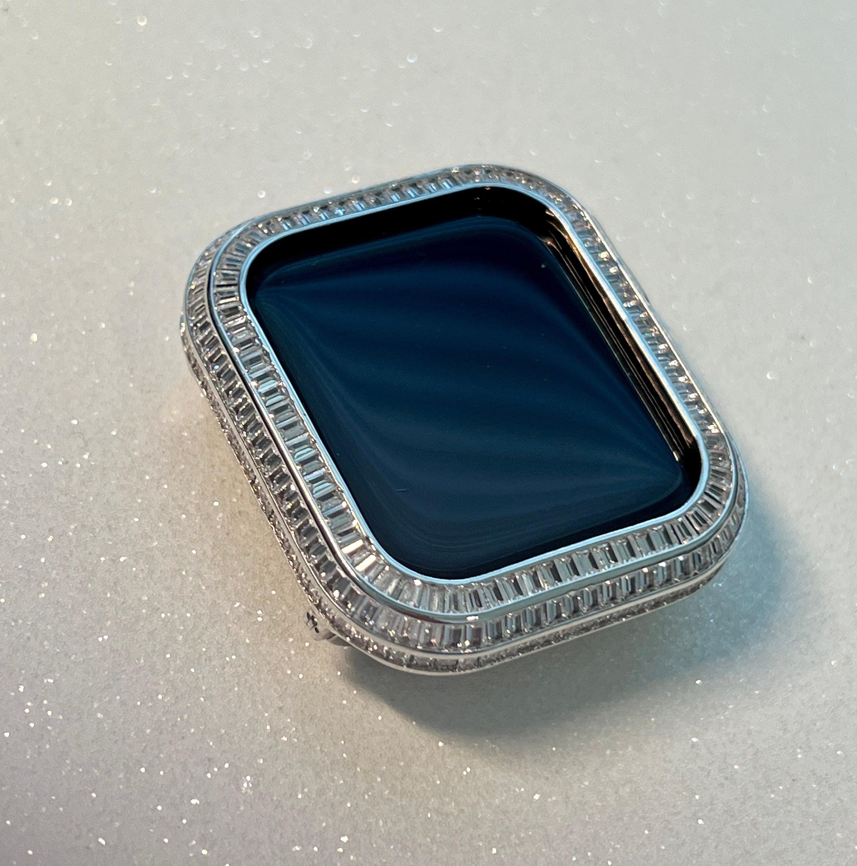 Luxury Apple Watch Band Silver Pave Swarovski Crystal & or Apple Watch Case Baguette Lab Diamond Bezel Cover Iwatch Candy Bling, Iphone case