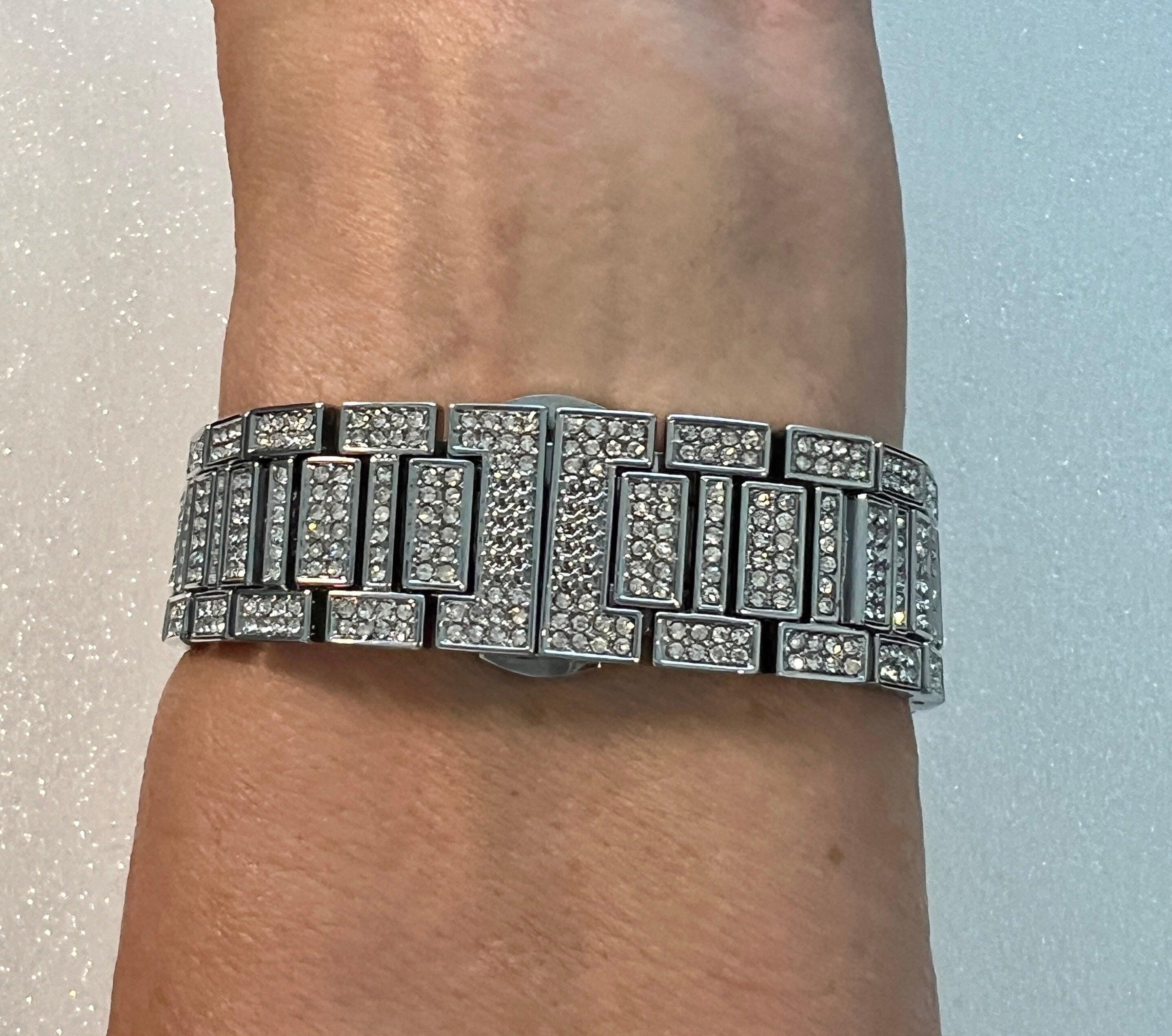 Luxury Apple Watch Band Silver Pave Swarovski Crystal & or Apple Watch Case Baguette Lab Diamond Bezel Cover Iwatch Candy Bling, Iphone case