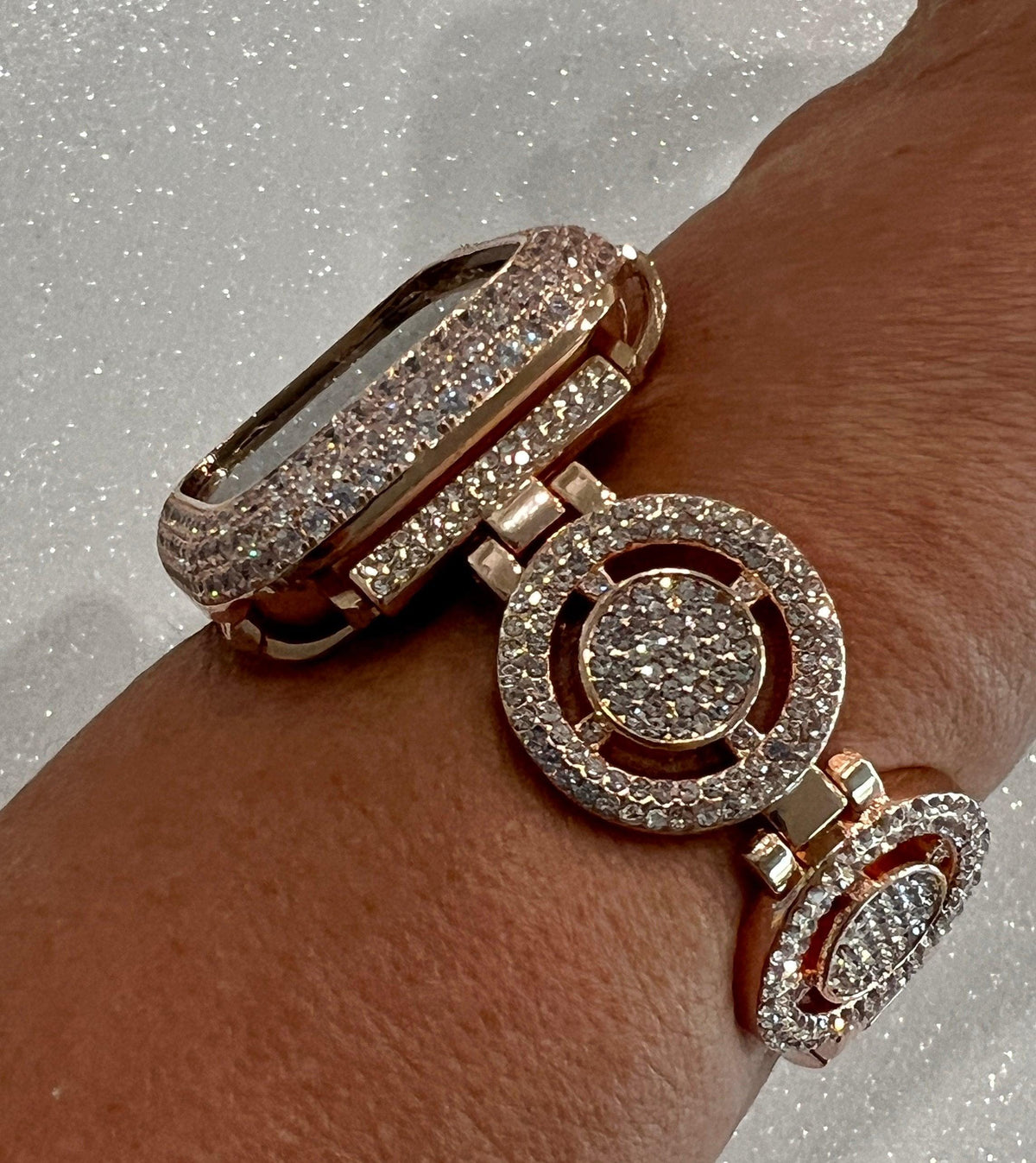 Apple Watch Band 49mm Ultra Women Rose Gold Pave Swarovski Crystals & or Apple Watch Cover Case Smartwatch Bumper Bling 38-45mm Iwatch Candy