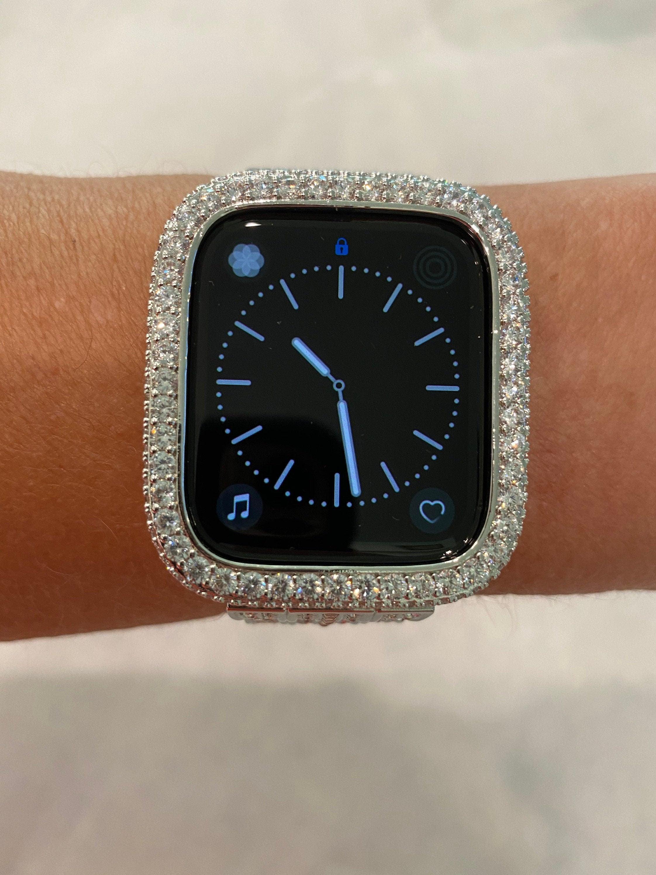 Silver Apple Watch Cover 49mm Ultra Lab Diamond Bezel Iphone Watch Case 38mm-49mm Series 1-9 SE Apple Watch Face Bling