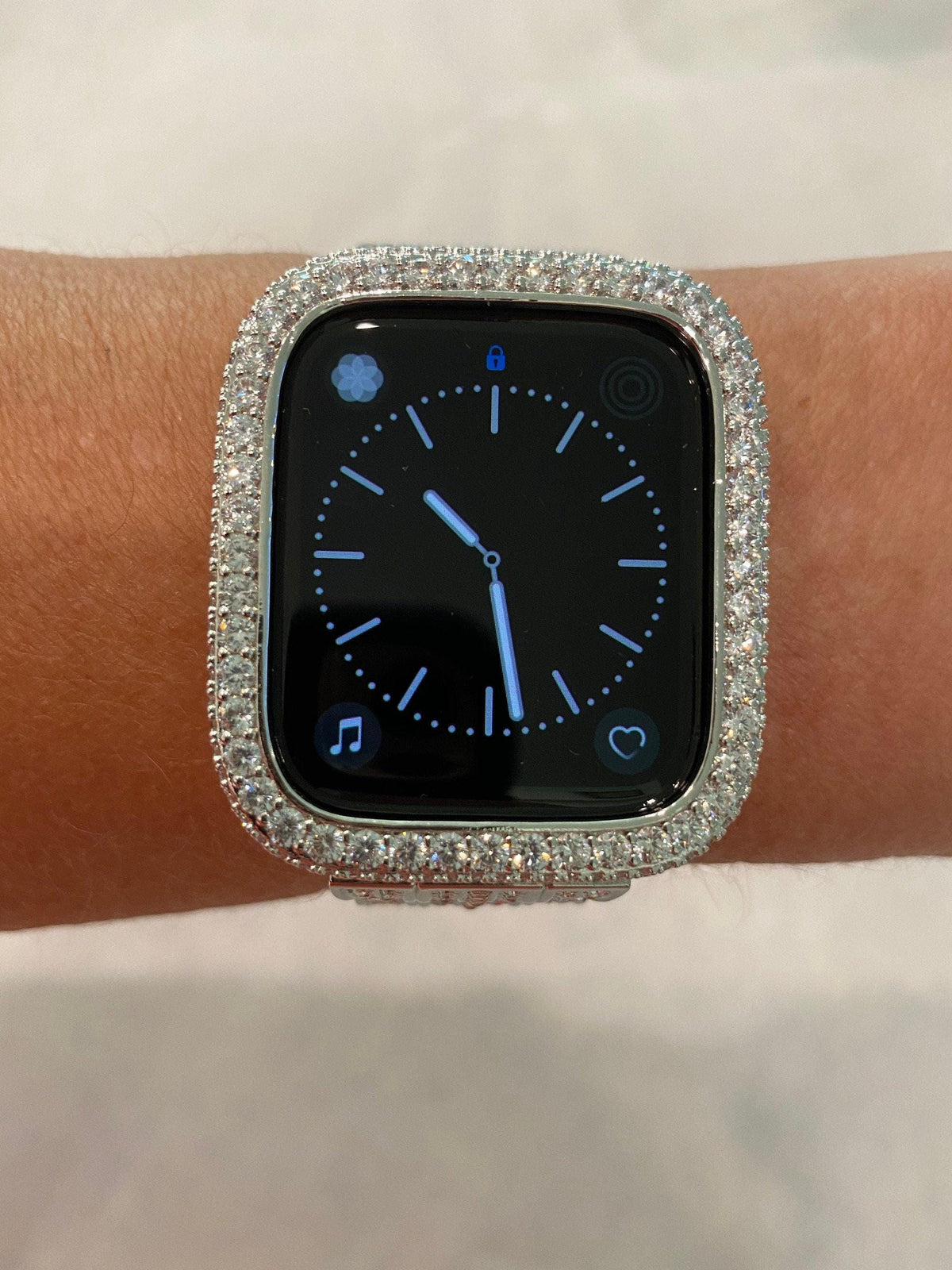 Silver Apple Watch Cover 49mm Ultra Lab Diamond Bezel Iphone Watch Case 38mm-49mm Series 1-9 SE Apple Watch Face Bling