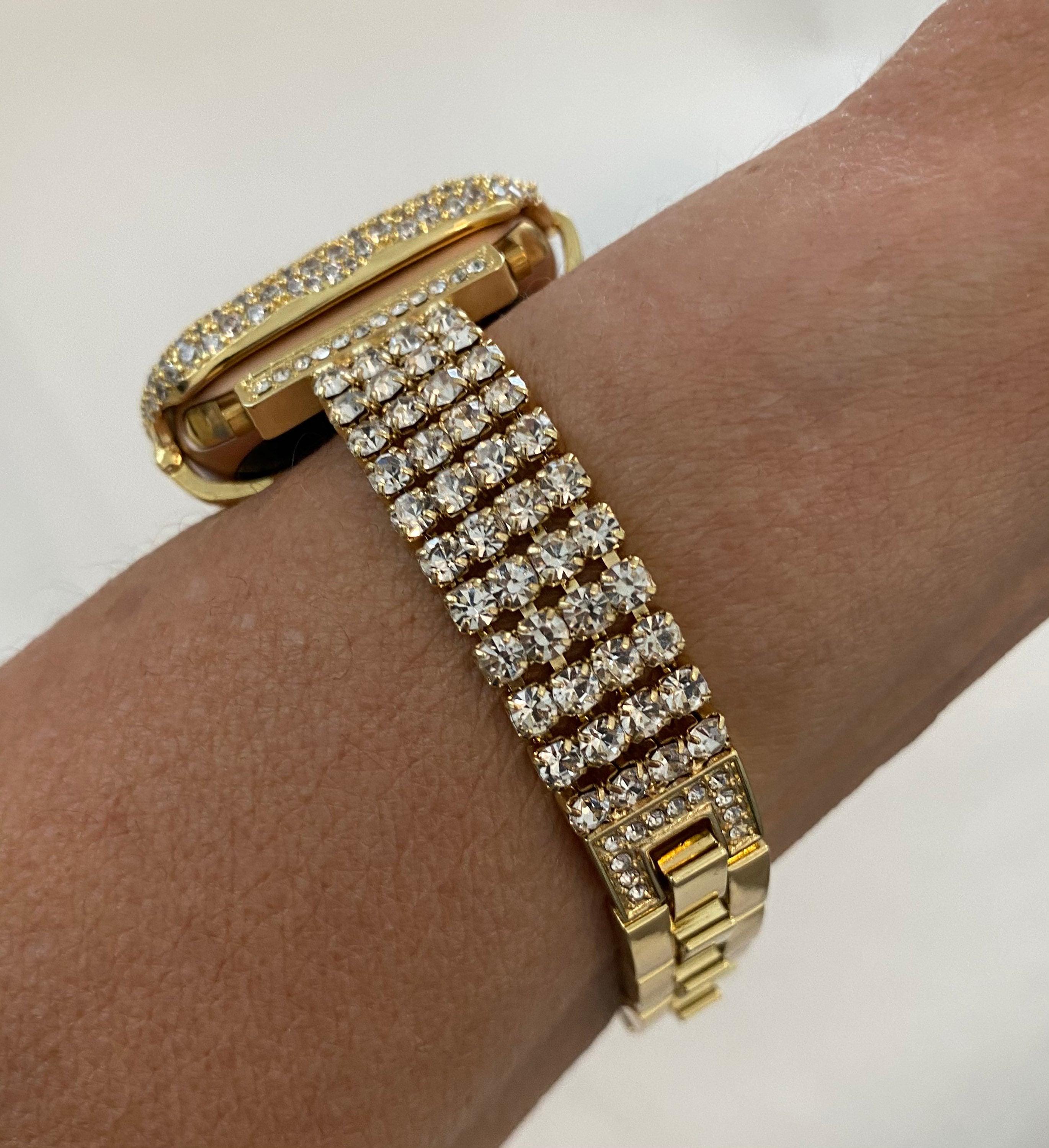 Gold Apple Watch Band 41mm 45mm 49mm Ultra Swarovski Crystals & or Apple Watch Case Lab Diamond Bezel Cover Bling 38mm-44mm Iwatch Candy