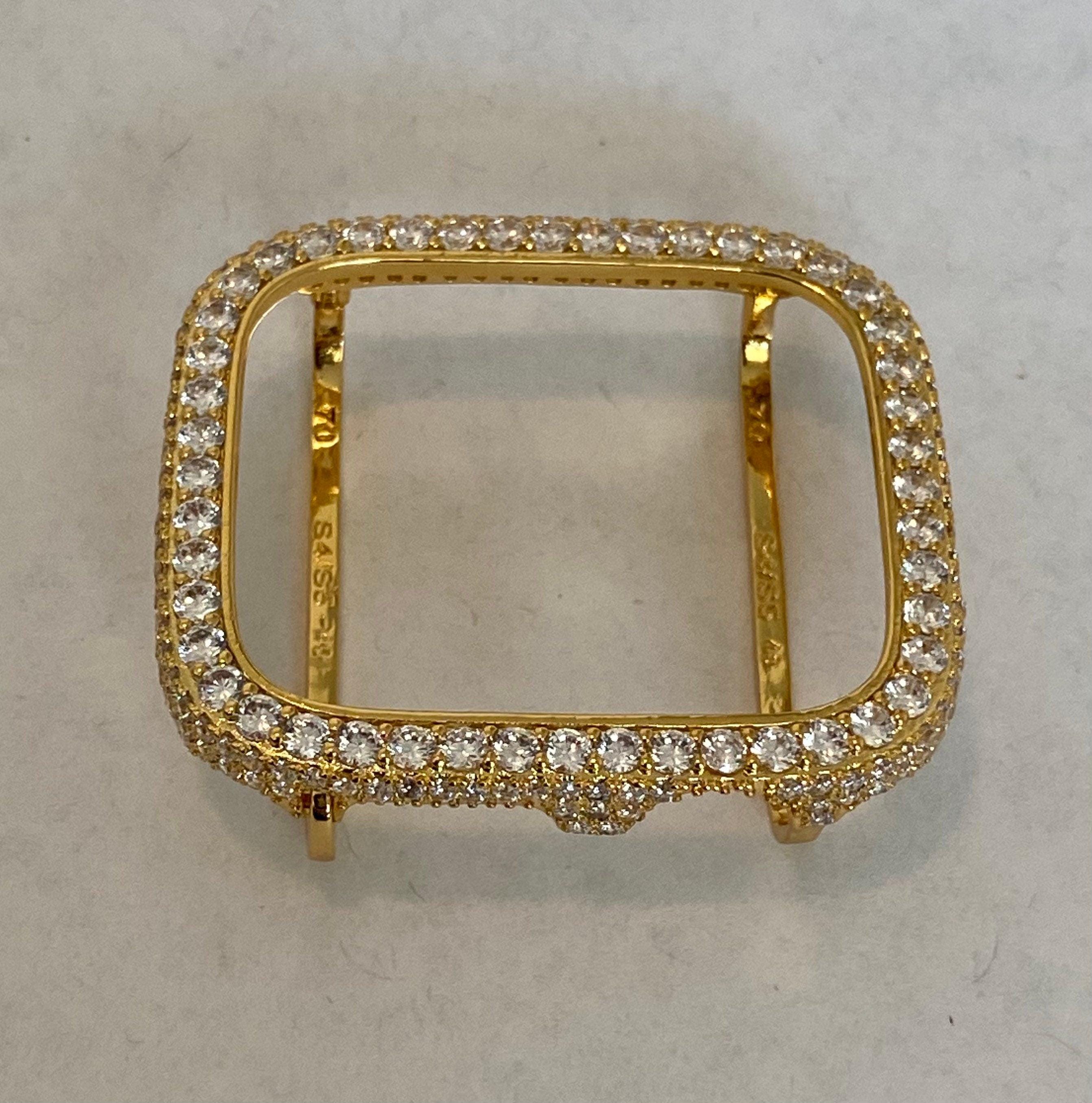 Yellow Gold Apple Watch Band Swarovski Crystals 41mm 45mm 49mm Ultra & or Lab Diamond Bezel Case Cover 38mm 40mm 42mm 44mm Iphone Watch