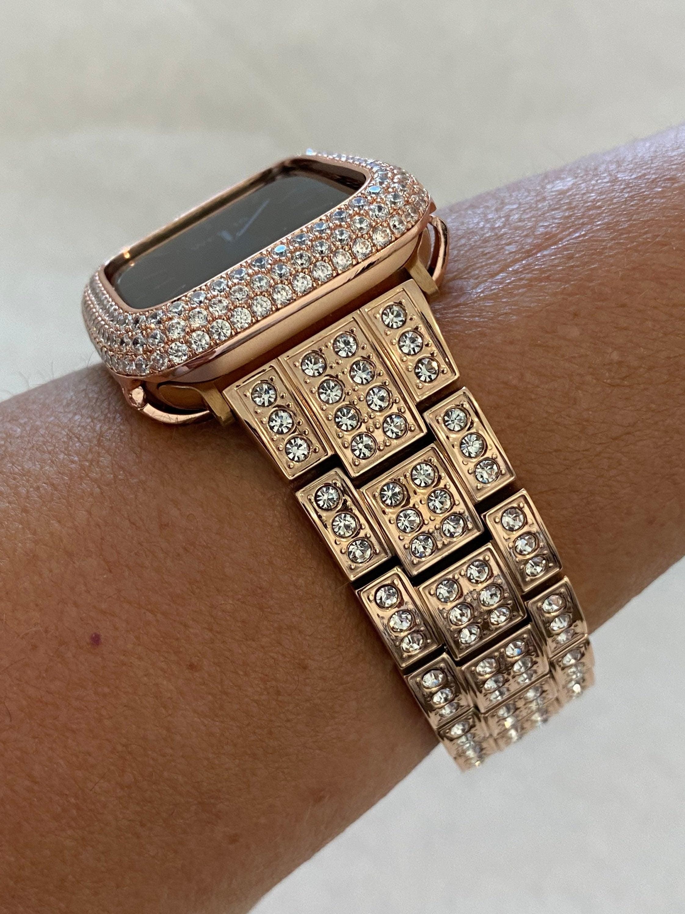 Designer Apple Watch Band Women 41mm 45mm 49mm Ultra Rose Gold Swarovski Crystal & or Lab Diamond Bezel Apple Watch Cover Smartwatch Bumper