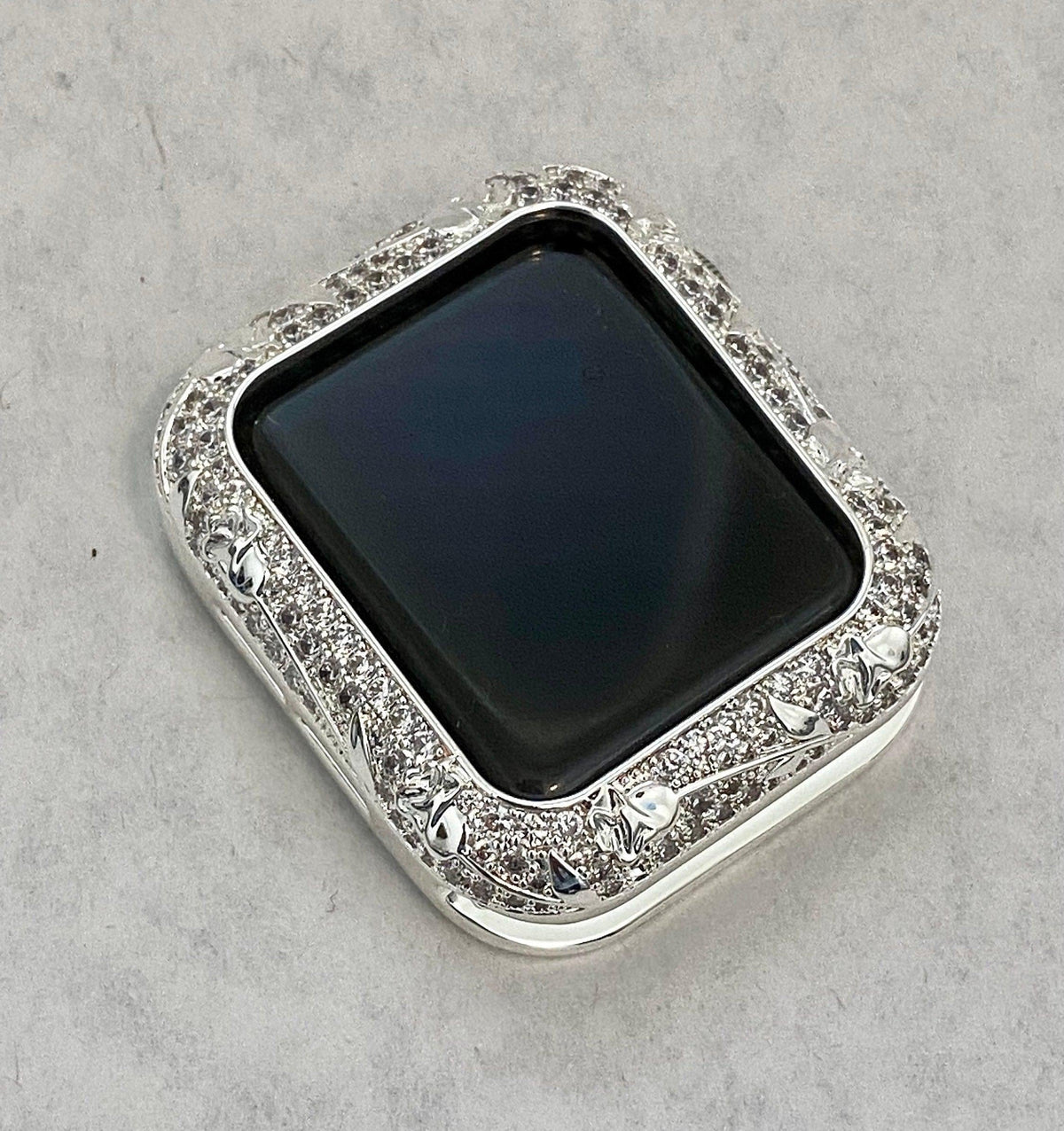 Apple Watch Bezel Cover Silver Cover Floral Design Swarovski Crystal Smartwatch Bumper 38mm 40mm 41mm 42mm 44mm 45mm Series 2-8 SE Iwatch Candy