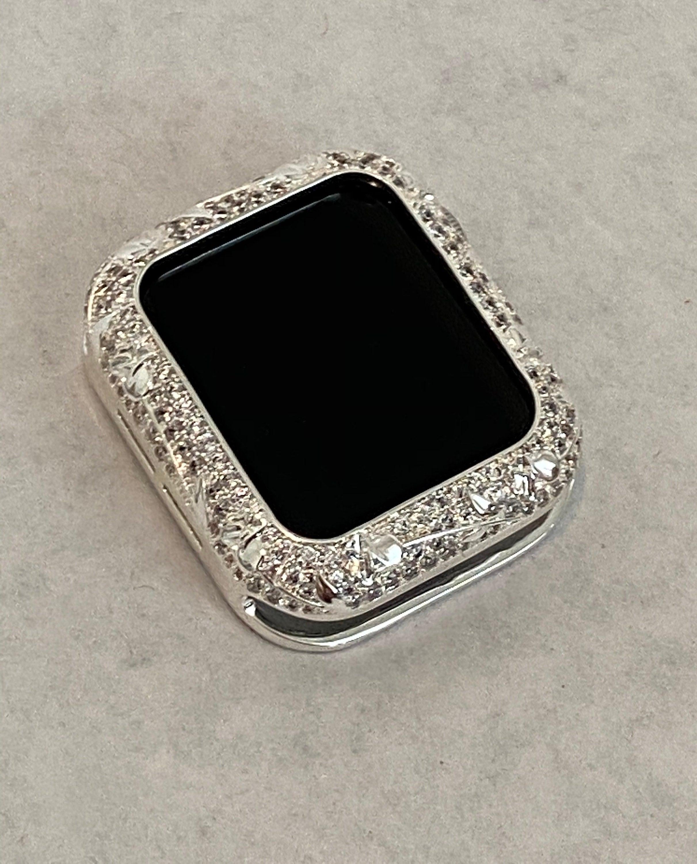 Bling Designer Apple Watch Bezel Cover Silver Cover Floral Design Swarovski Crystal Smartwatch Bumper 38mm 40mm 41mm 42mm 44mm 45mm Series 2-8 SE