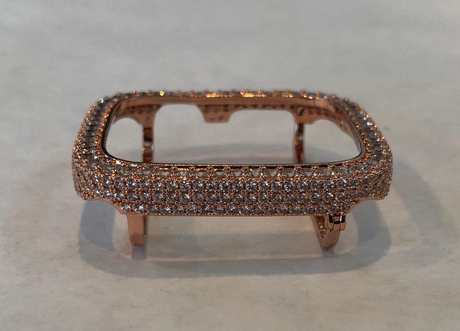 Bling Apple Watch Bezel Cover 40mm 44mm Rose Gold with Square & Pave 2.5mm Lab Diamonds Smartwatch Bumper Case Bling