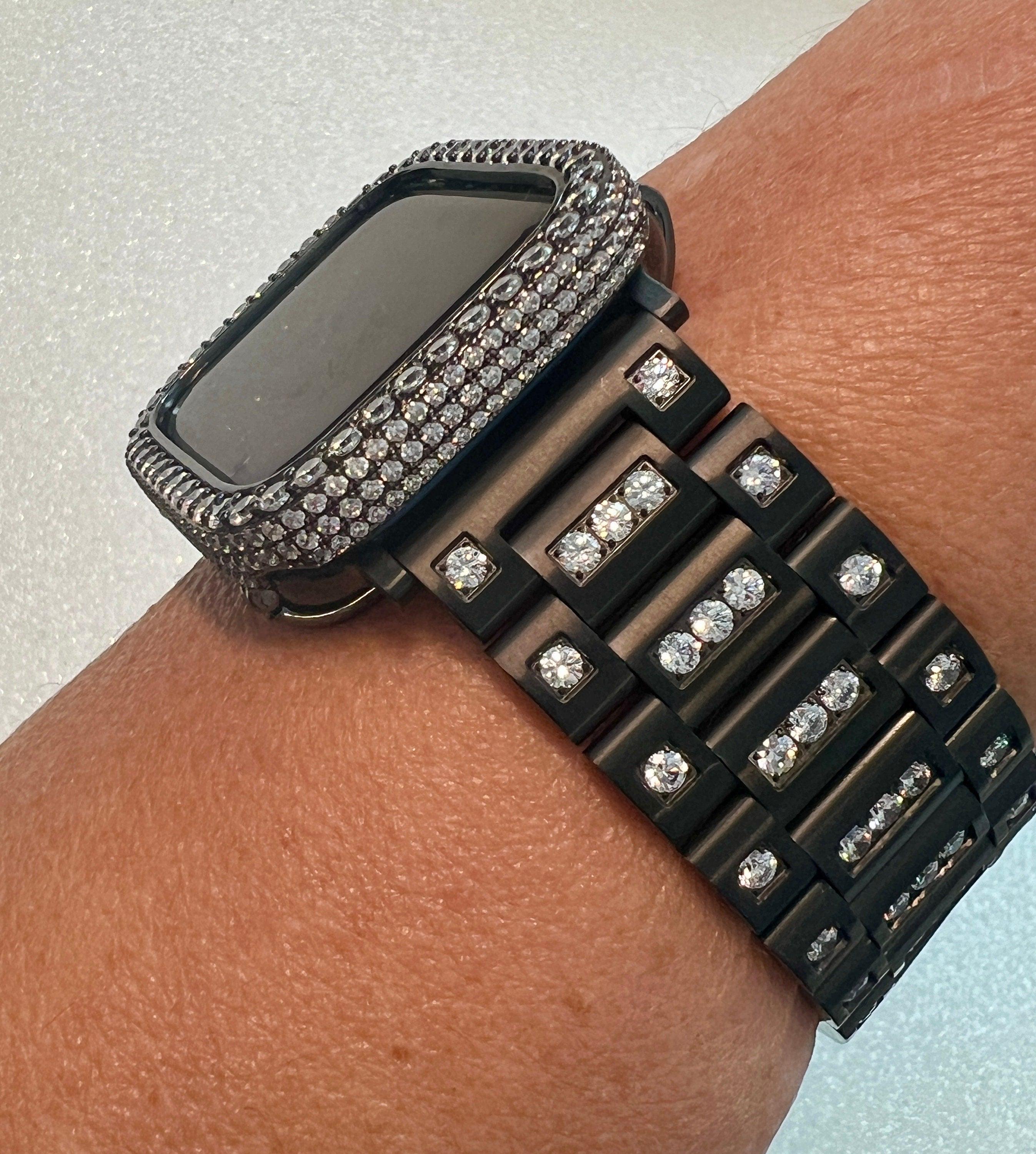 Apple Watch Band Black Swarovski Crystal Stainless Steel & or Apple Watch Cover Lab Diamond Bezel Apple Watch Case Iwatch Candy Bling 38-49
