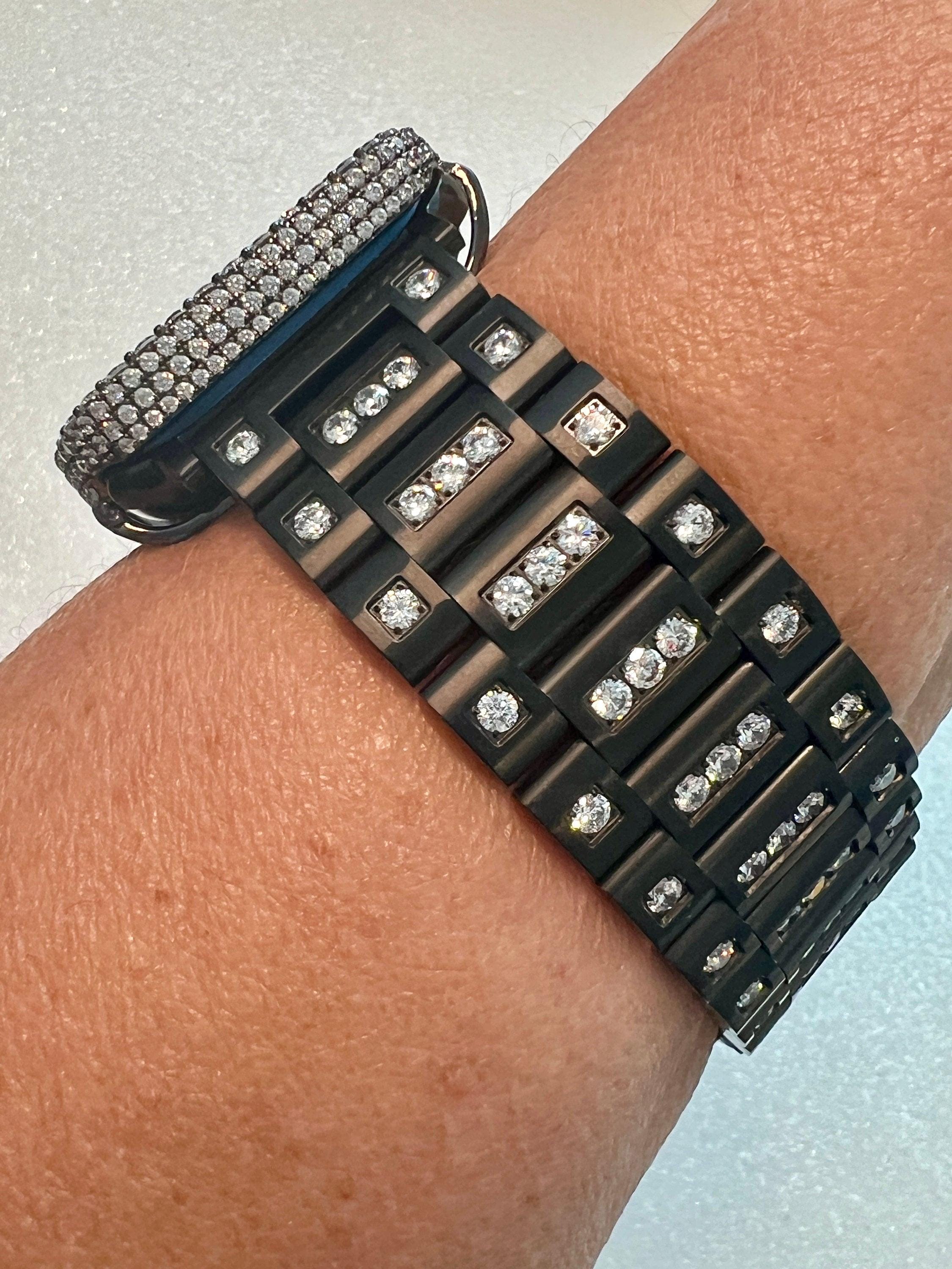Apple Watch Band Black Swarovski Crystal Stainless Steel & or Apple Watch Cover Lab Diamond Bezel Apple Watch Case Iwatch Candy Bling 38-49
