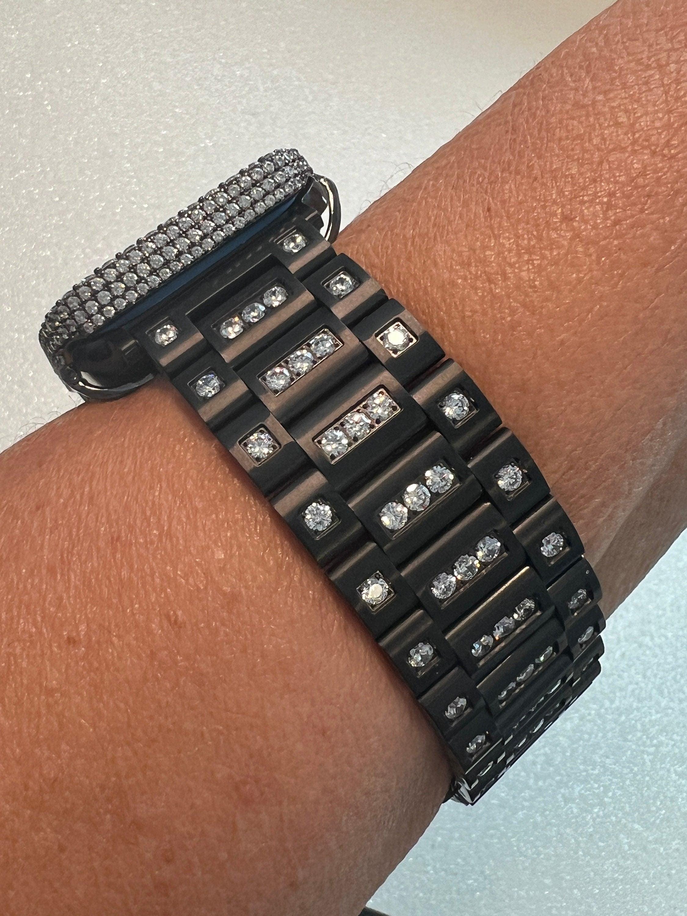 Apple Watch Band Black Swarovski Crystal Stainless Steel & or Apple Watch Cover Lab Diamond Bezel Apple Watch Case Iwatch Candy Bling 38-49