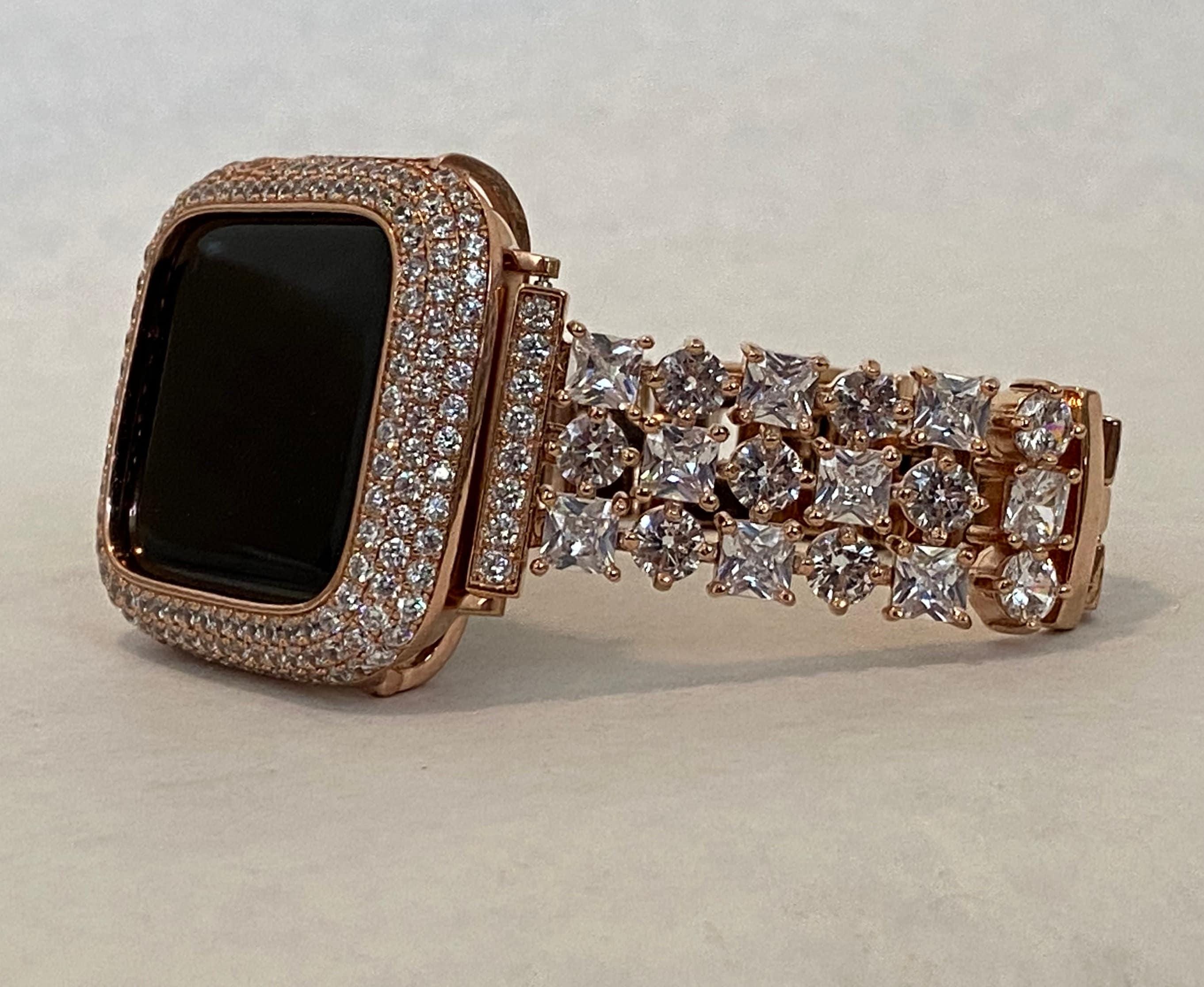 41mm 45mm 49mm Ultra Apple Watch Band Rose Gold Crystals & or Lab Diamond Bezel Cover Smartwatch Bumper Bling 38mm-44mm