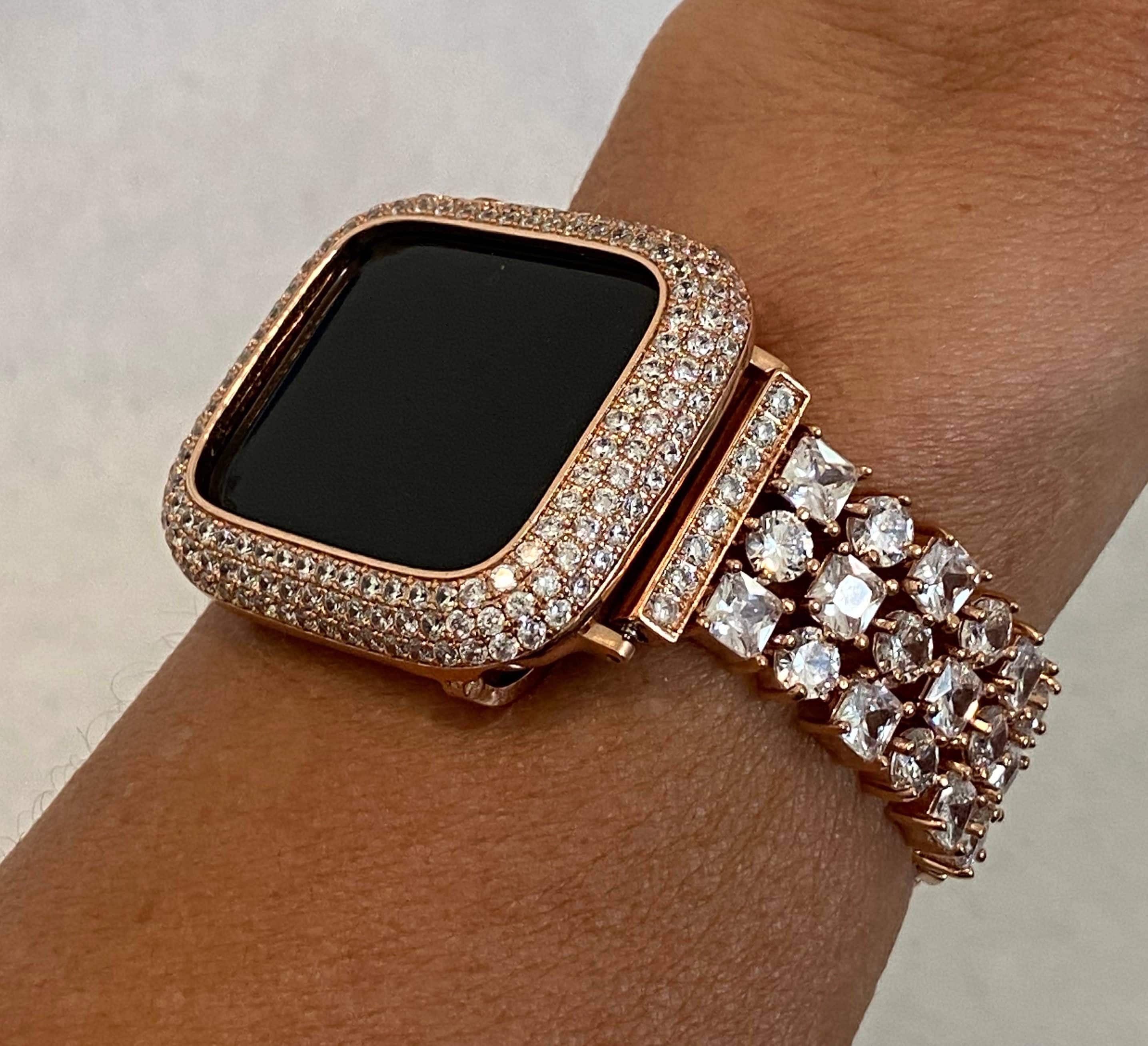 41mm 45mm 49mm Ultra Apple Watch Band Rose Gold Crystals & or Lab Diamond Bezel Cover Smartwatch Bumper Bling 38mm-44mm