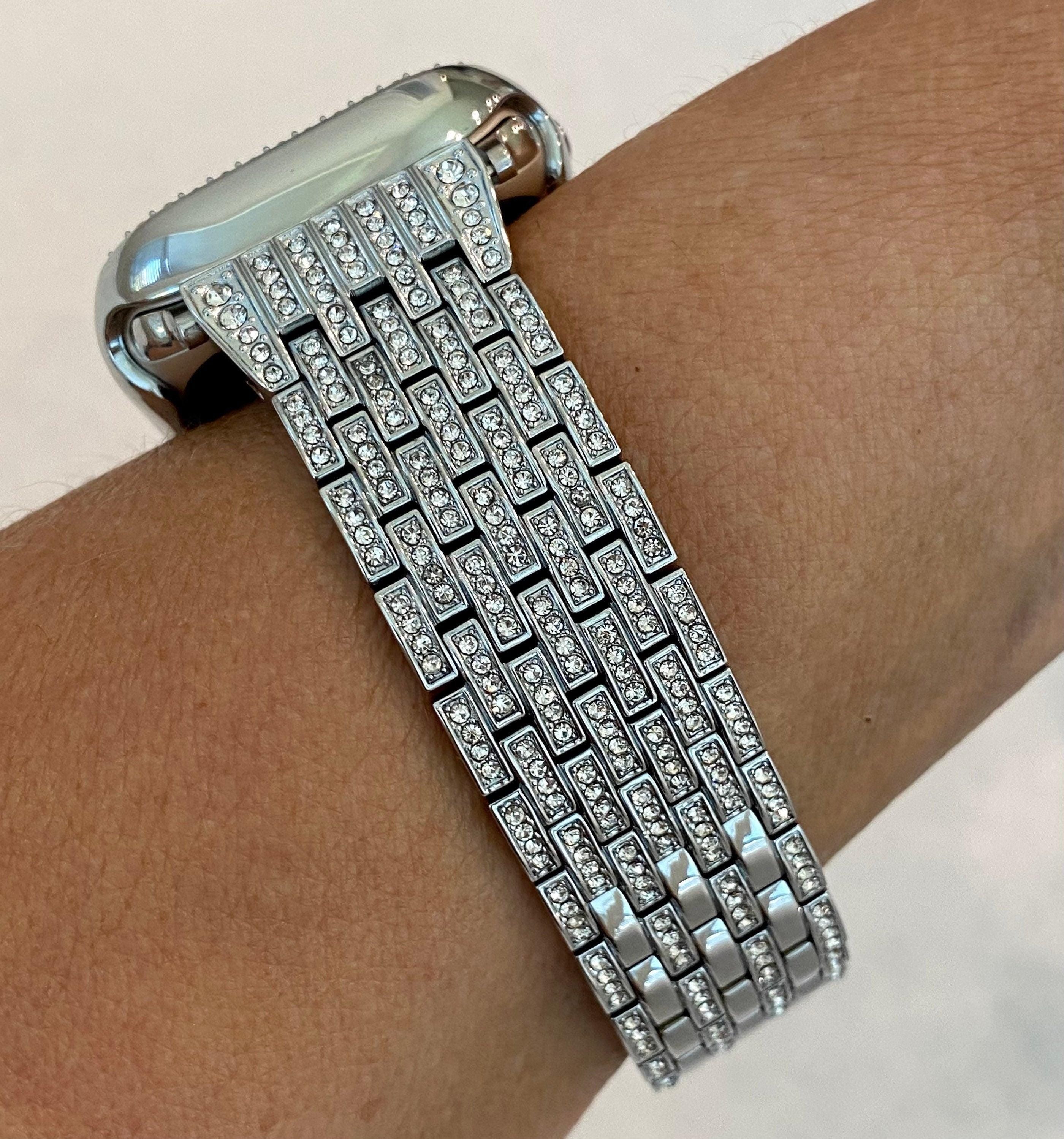 41mm 45mm 49mm Apple Watch Band Series 7-8 Ultra Silver Swarovski Crystals & or Apple Watch Case Bling for Iphone Watch Iwatch Candy