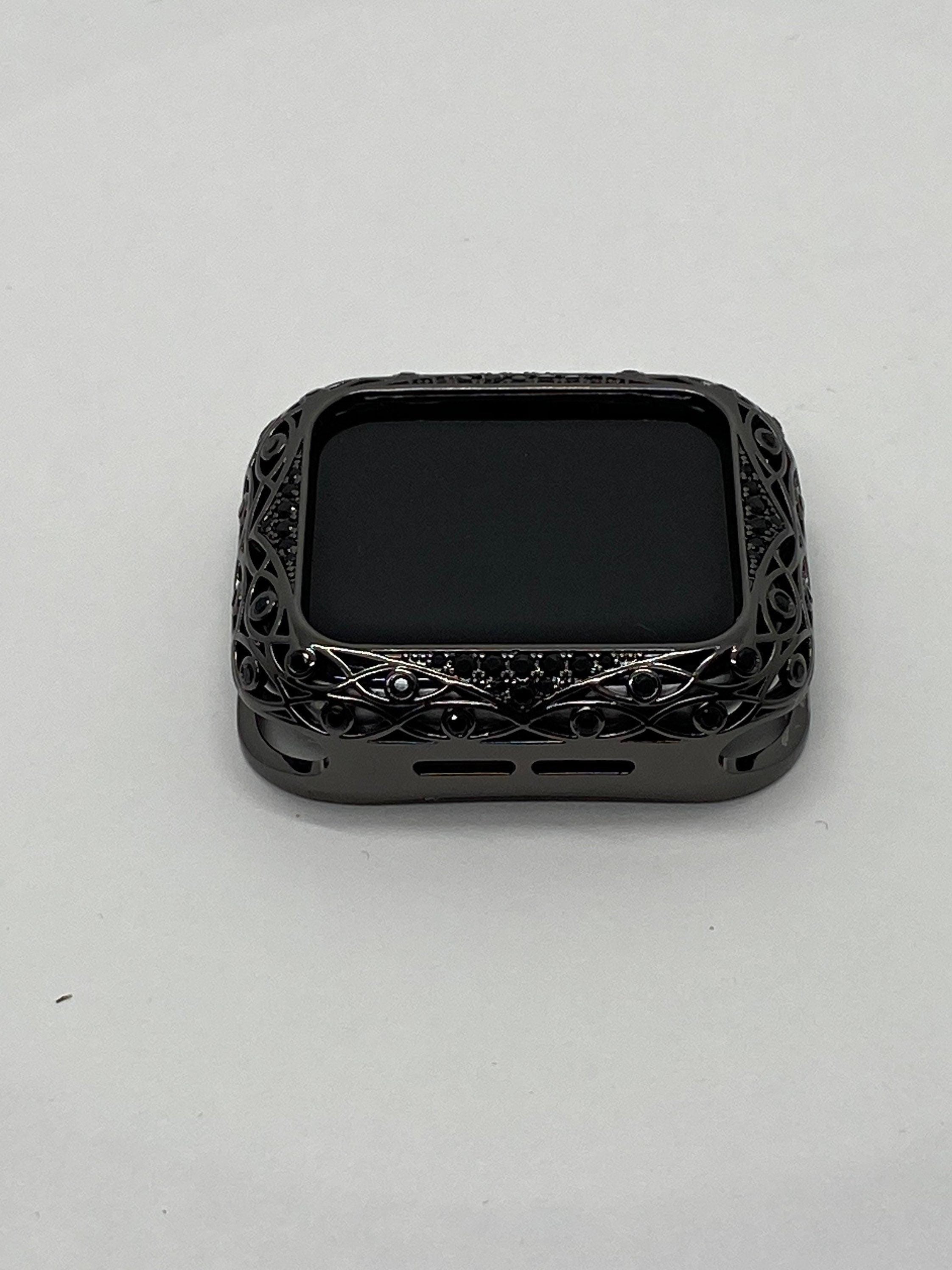 Black on Black Apple Watch Bezel Cover Crystal Rhinestones 38mm 40mm 41mm 42mm 44mm 45mm Series 2-9 SE