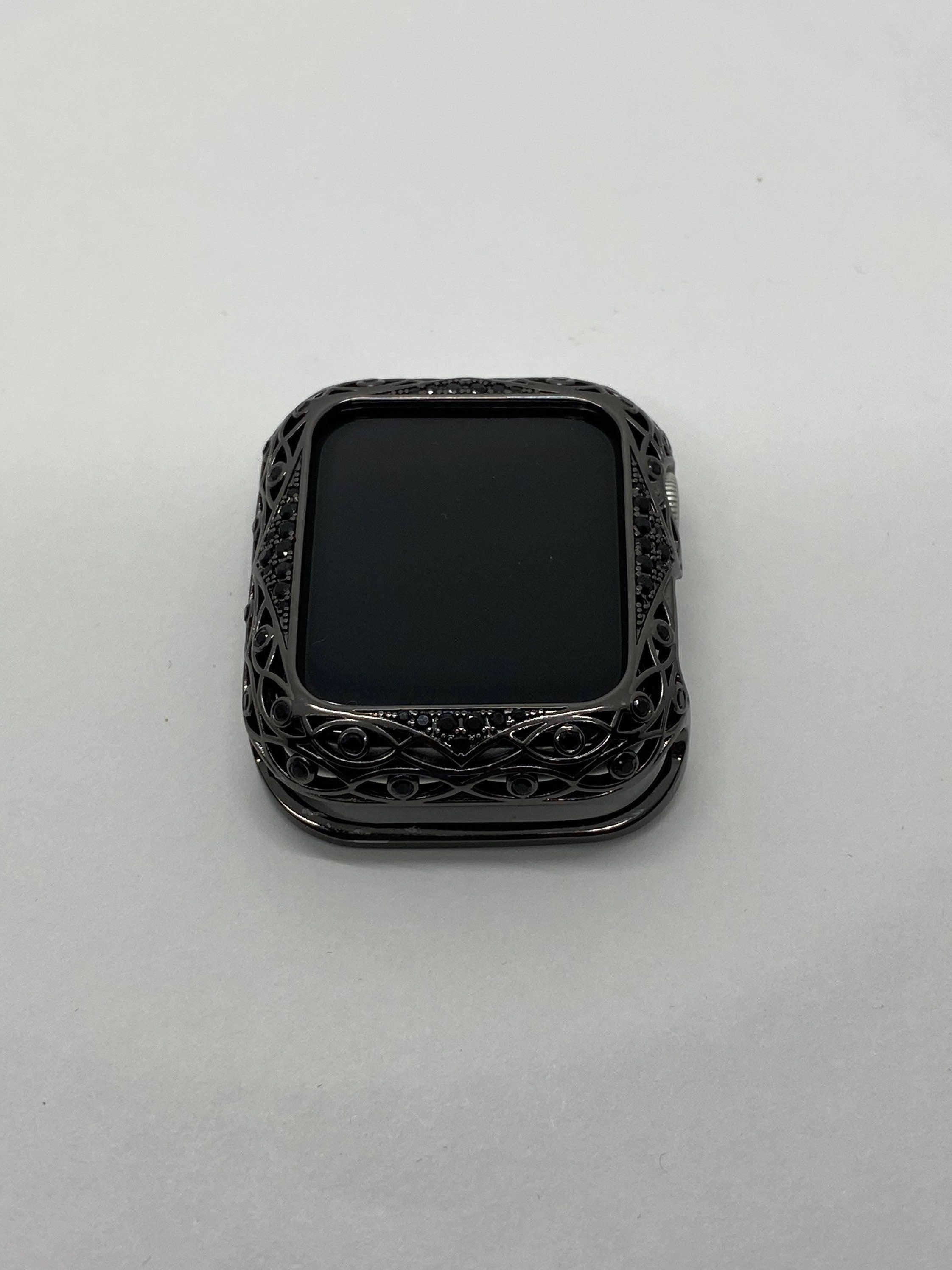 Black on Black Apple Watch Bezel Cover Crystal Rhinestones 38mm 40mm 41mm 42mm 44mm 45mm Series 2-9 SE