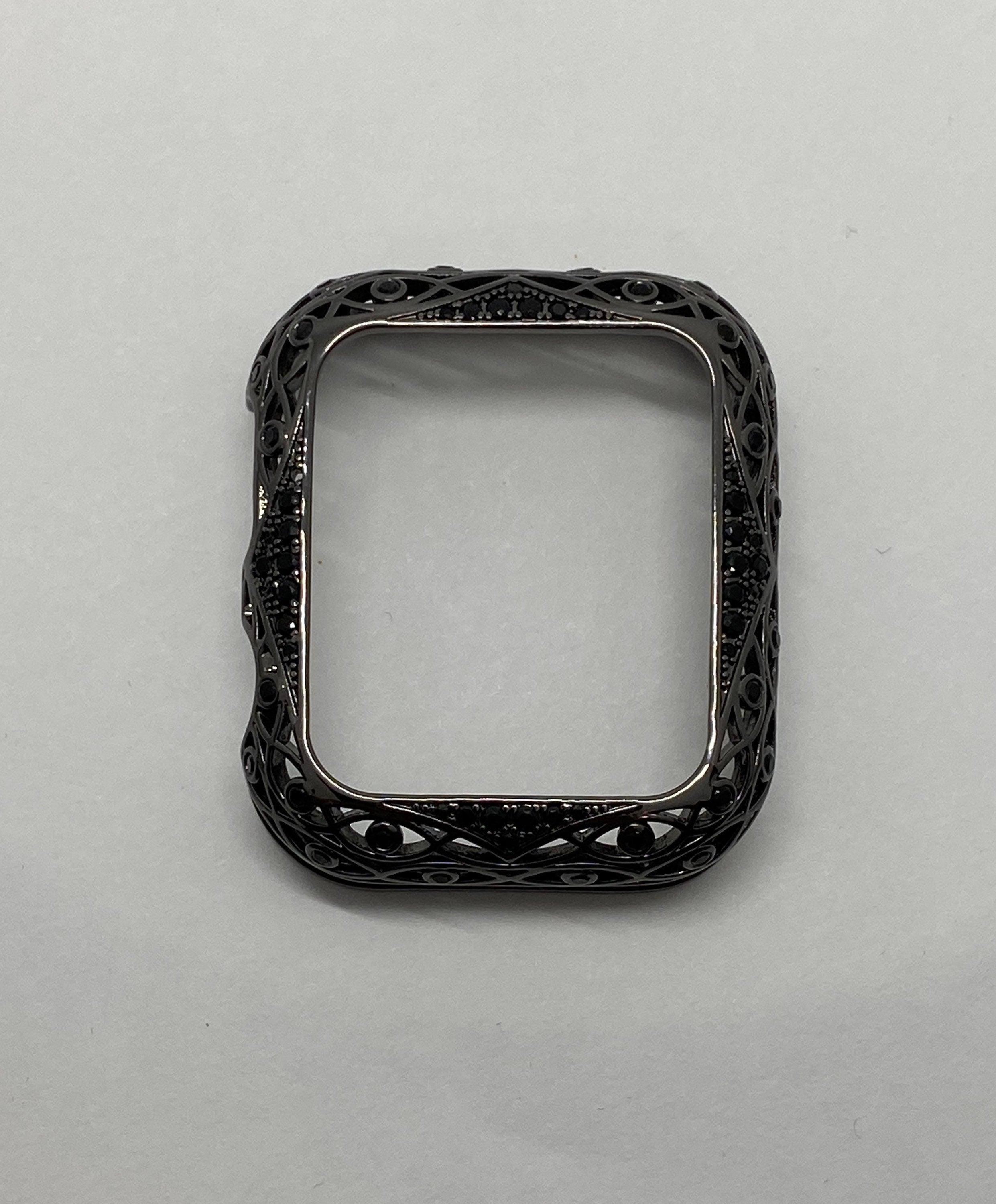 Black on Black Apple Watch Bezel Cover Crystal Rhinestones 38mm 40mm 41mm 42mm 44mm 45mm Series 2-9 SE