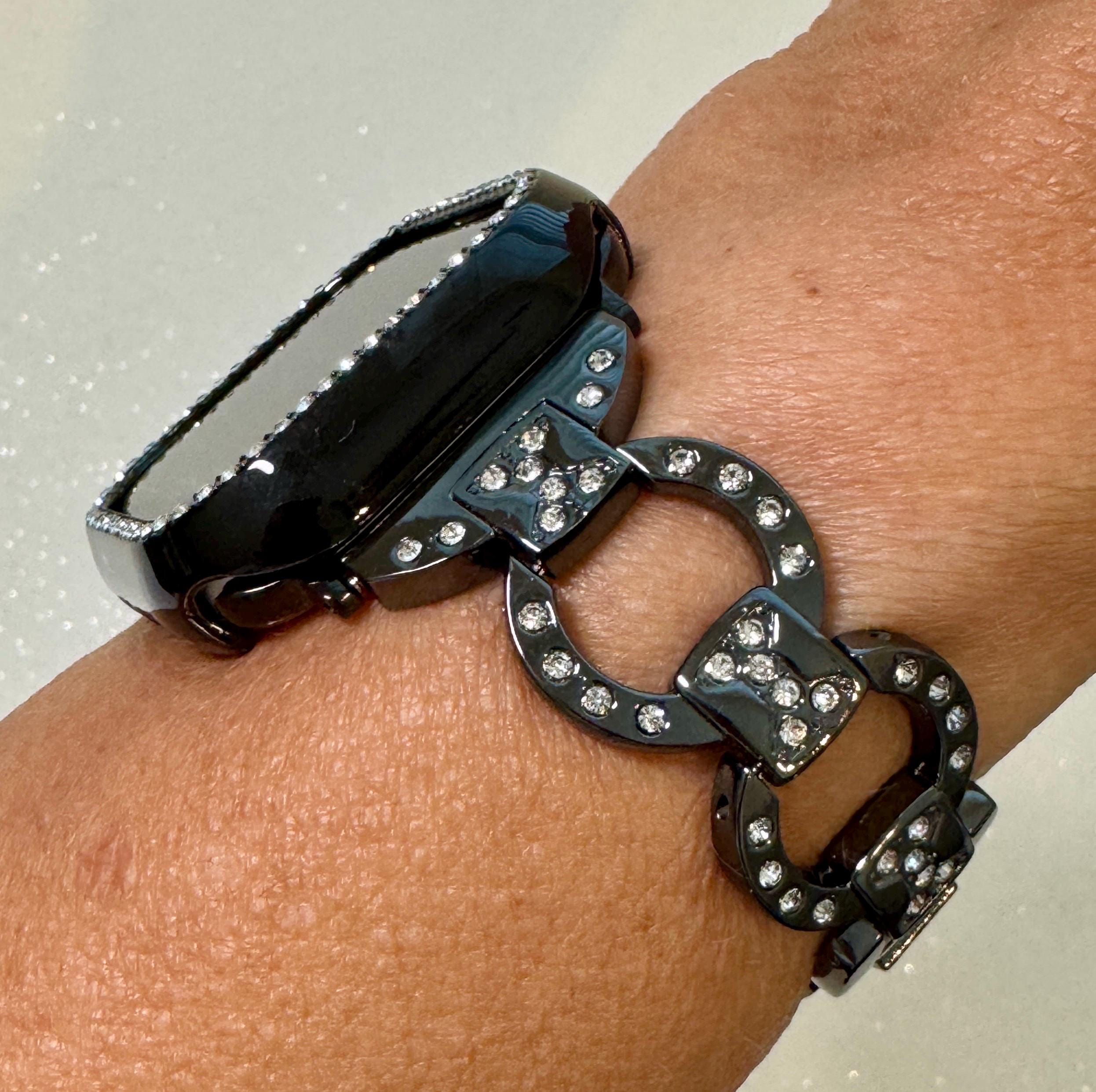 Series 10 Apple Watch Band 42mm 46mm Black Swarovski Crystal 41mm 46mm & or Apple Watch Cover Rhinestone Iphone Watch Case 49mm Ultra