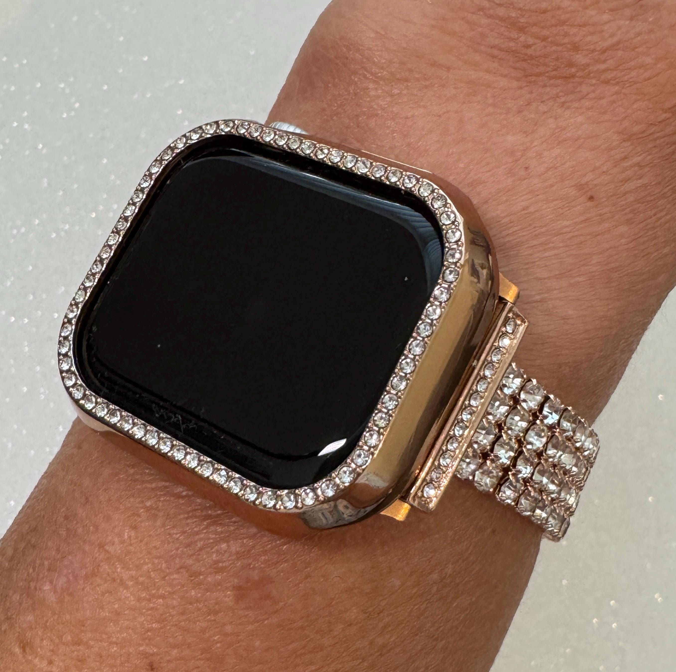 Series 10 Apple Watch Band Women Rose Gold Swarovski Crystals & or Apple Watch Cover 42mm 46mm Iphone Watch Case 41mm 45mm 49mm Ultra Bling