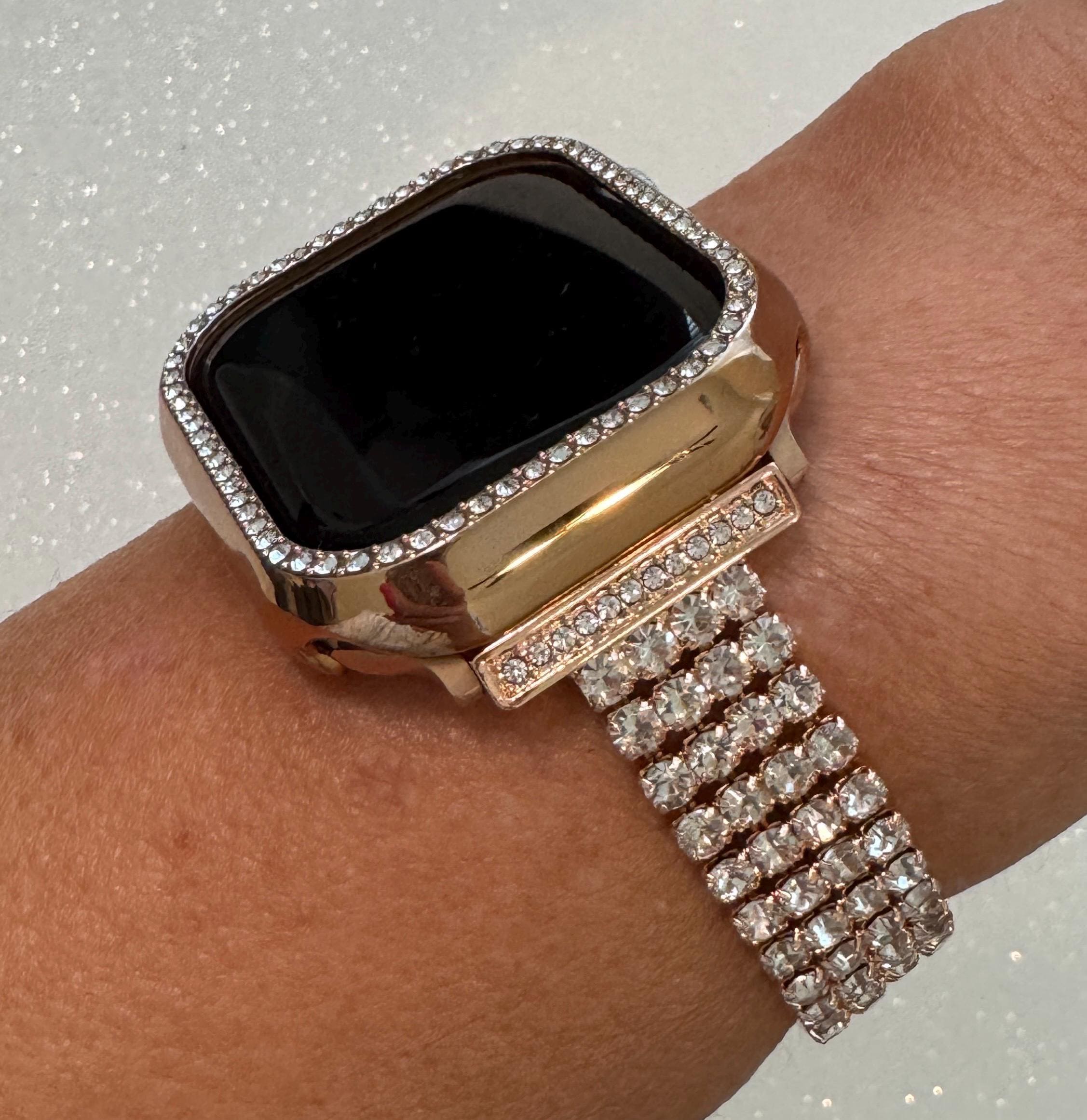 Series 10 Apple Watch Band Women Rose Gold Swarovski Crystals & or Apple Watch Cover 42mm 46mm Iphone Watch Case 41mm 45mm 49mm Ultra Bling