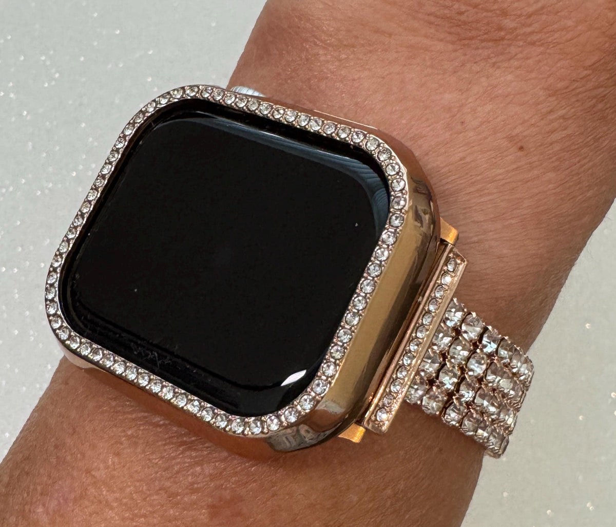 Series 10 Apple Watch Band Women Rose Gold Swarovski Crystals & or Apple Watch Cover 42mm 46mm Iphone Watch Case 41mm 45mm 49mm Ultra Bling
