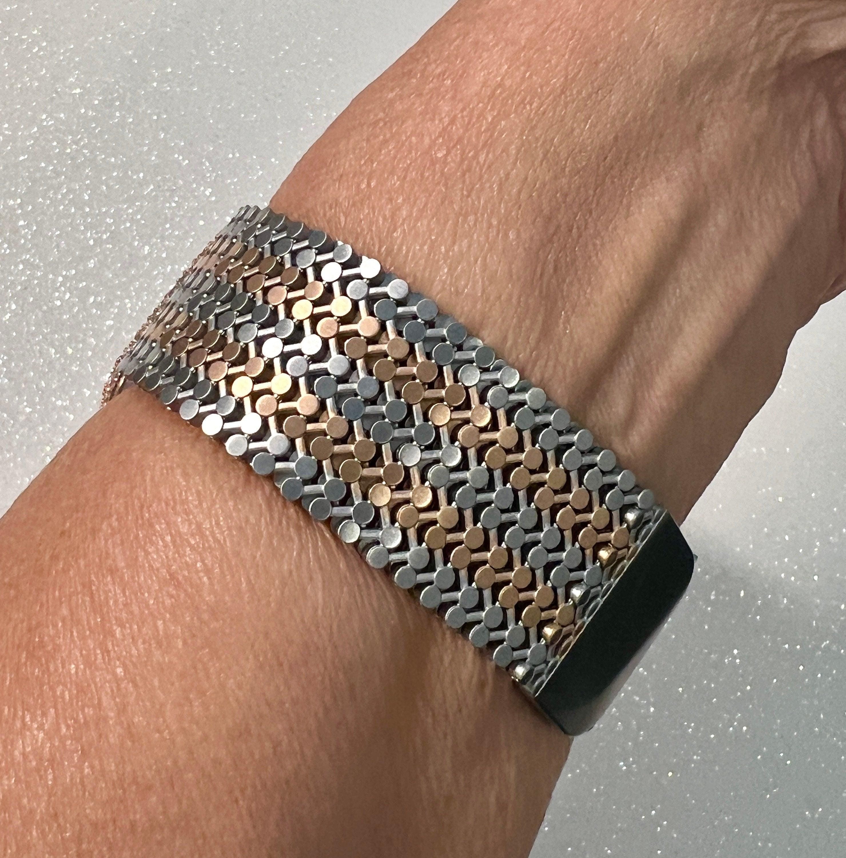 Stainless Steel Milanese Apple Watch Band, Rose Gold -Silver Two Tone Iphone Watch Band & Apple Watch Case Lab Diamond Bezel Iwatch Cover