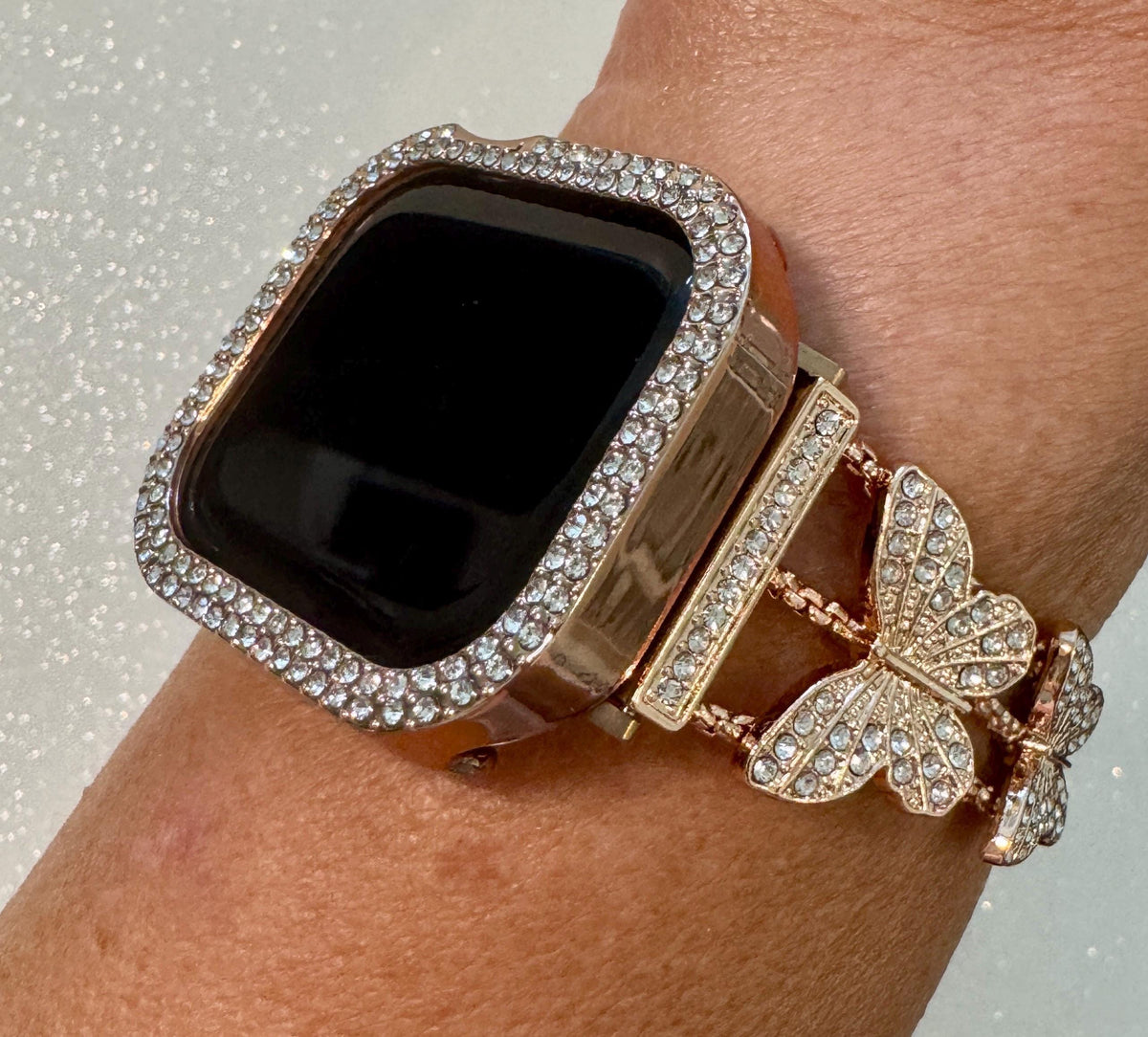 Butterfly Apple Watch Band Series 10 Woman Rose Gold Swarovski Crystals & or Apple Watch Case Protective Iphone Watch Cover 38mm-49mm