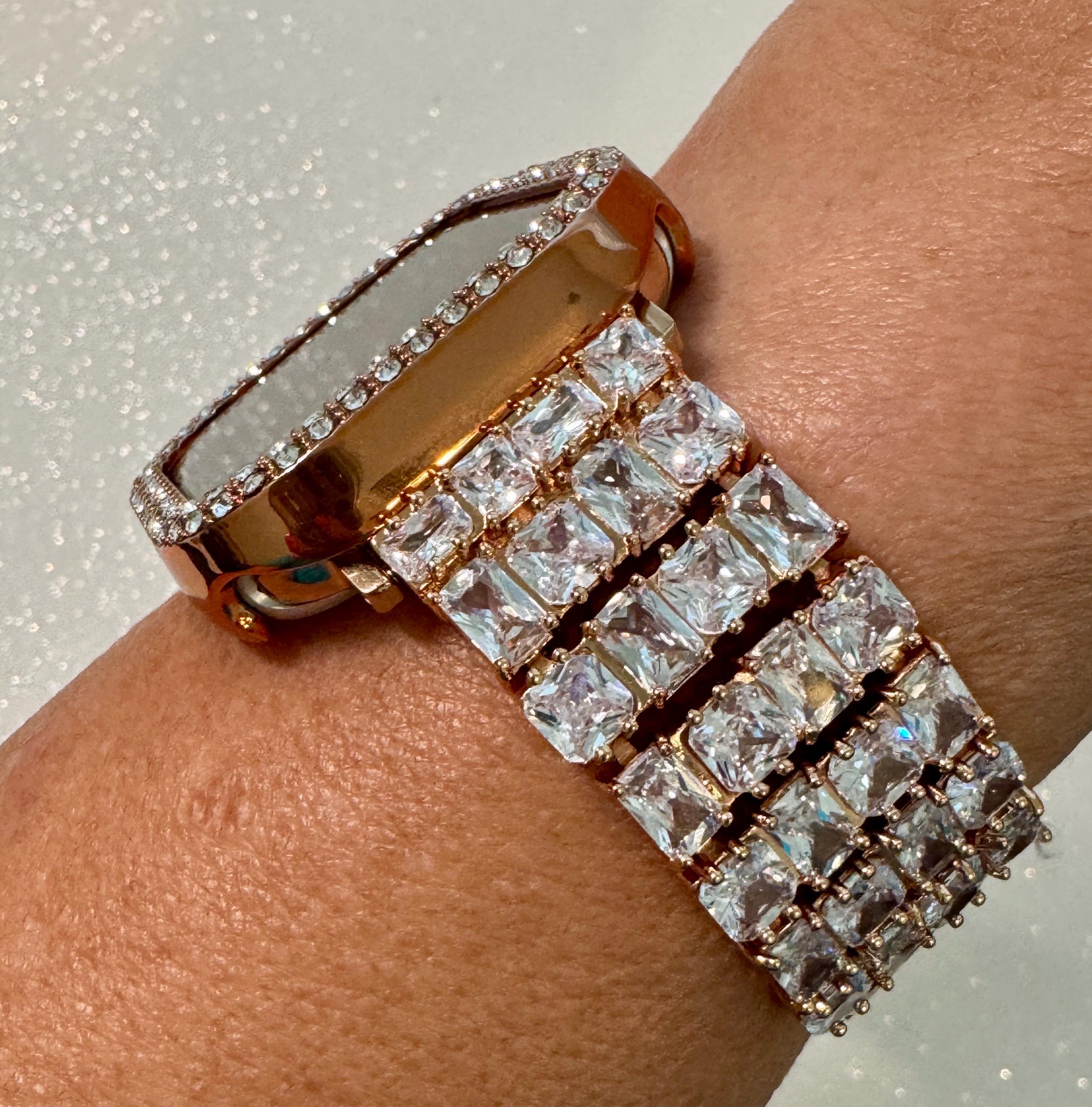Apple Watch Band 42mm 46mm Series 10 Women Rose Gold Swarovski Crystals & or Apple Watch Case Iphone Watch Protective Iwatch Cover 38mm-49mm