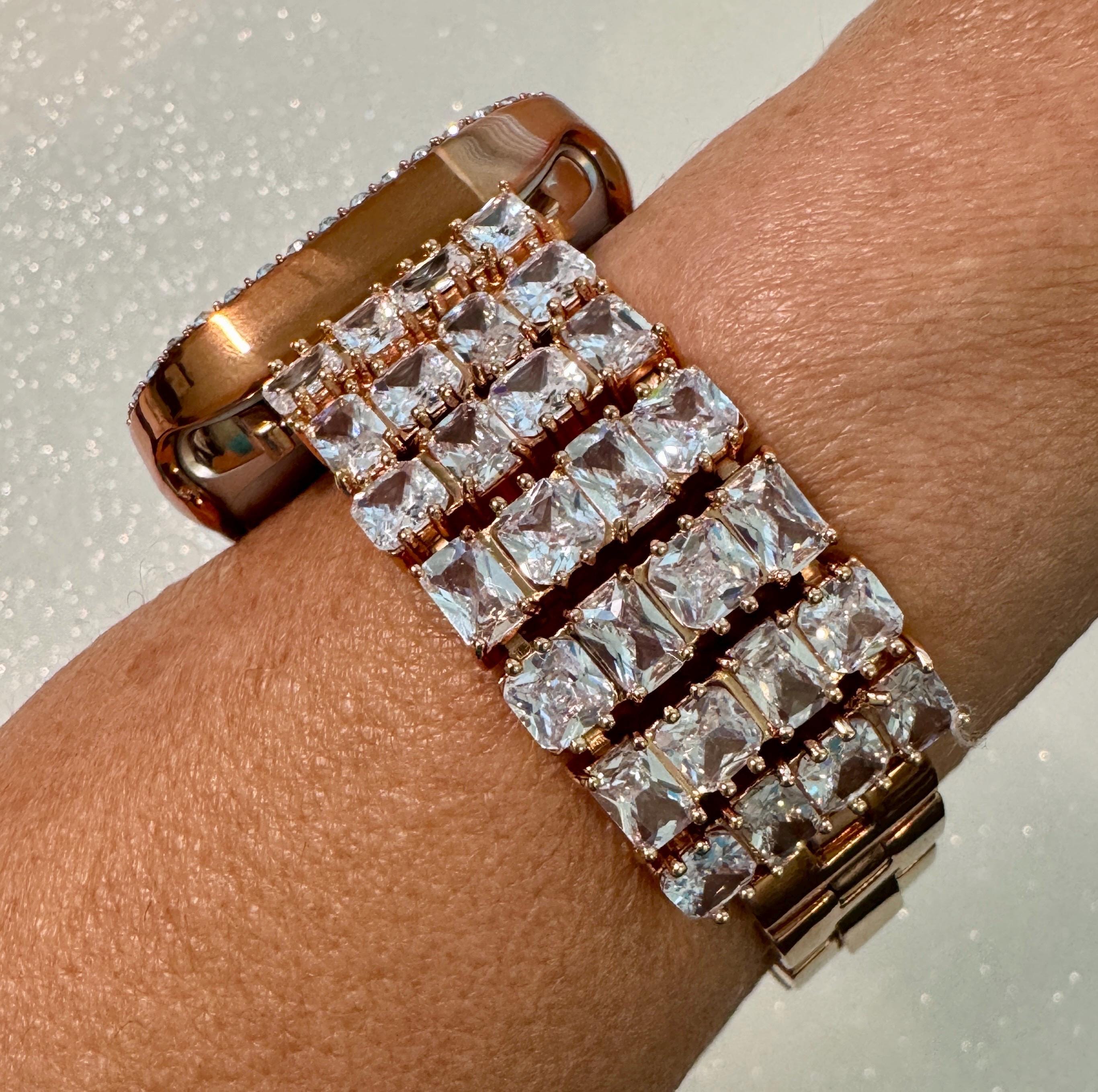 Apple Watch Band 42mm 46mm Series 10 Women Rose Gold Swarovski Crystals & or Apple Watch Case Iphone Watch Protective Iwatch Cover 38mm-49mm