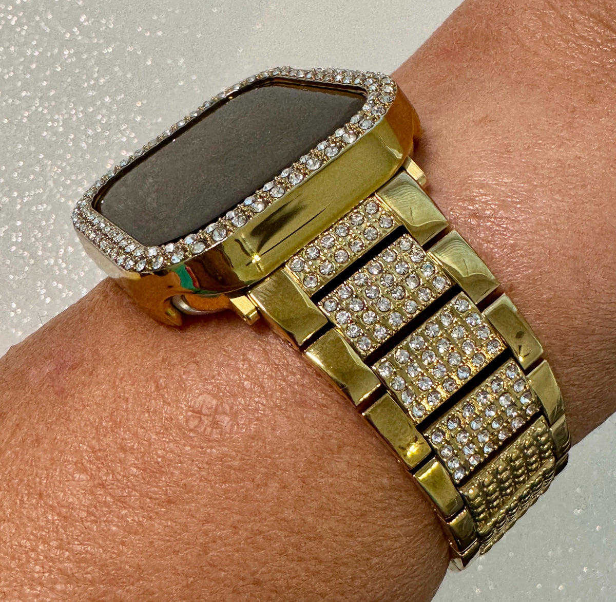 Apple Watch Band 42mm 46mm Series 10 Gold Stainless Steel & or Apple Watch Cover Swarovski Crystal Protective Iphone Watch Case Iwatch Candy