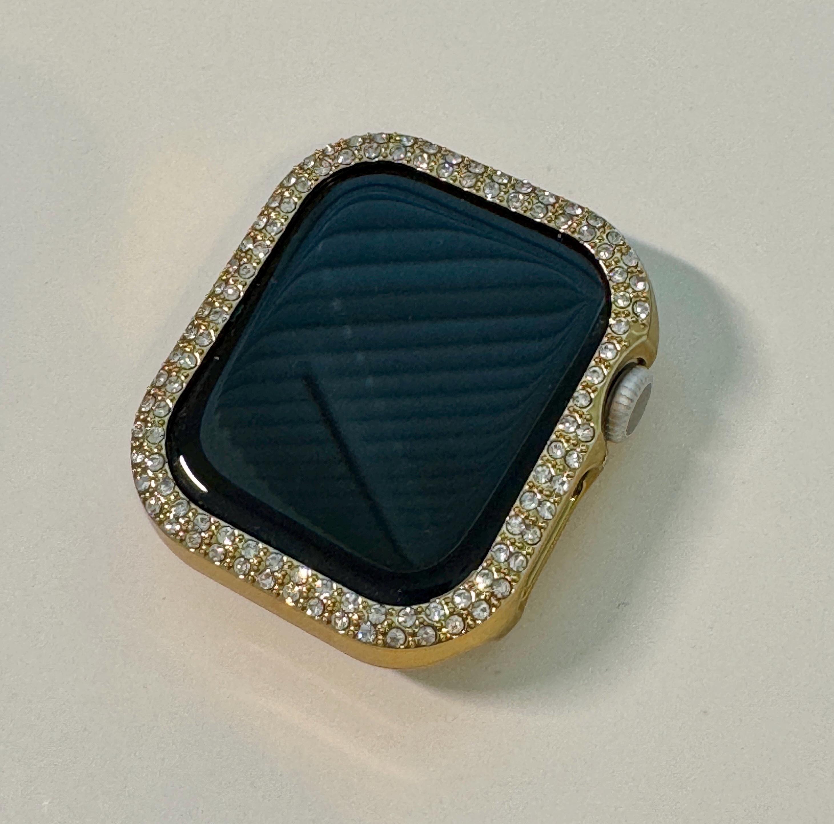 Apple Watch Band 42mm 46mm Series 10 Gold Stainless Steel & or Apple Watch Cover Swarovski Crystal Protective Iphone Watch Case Iwatch Candy