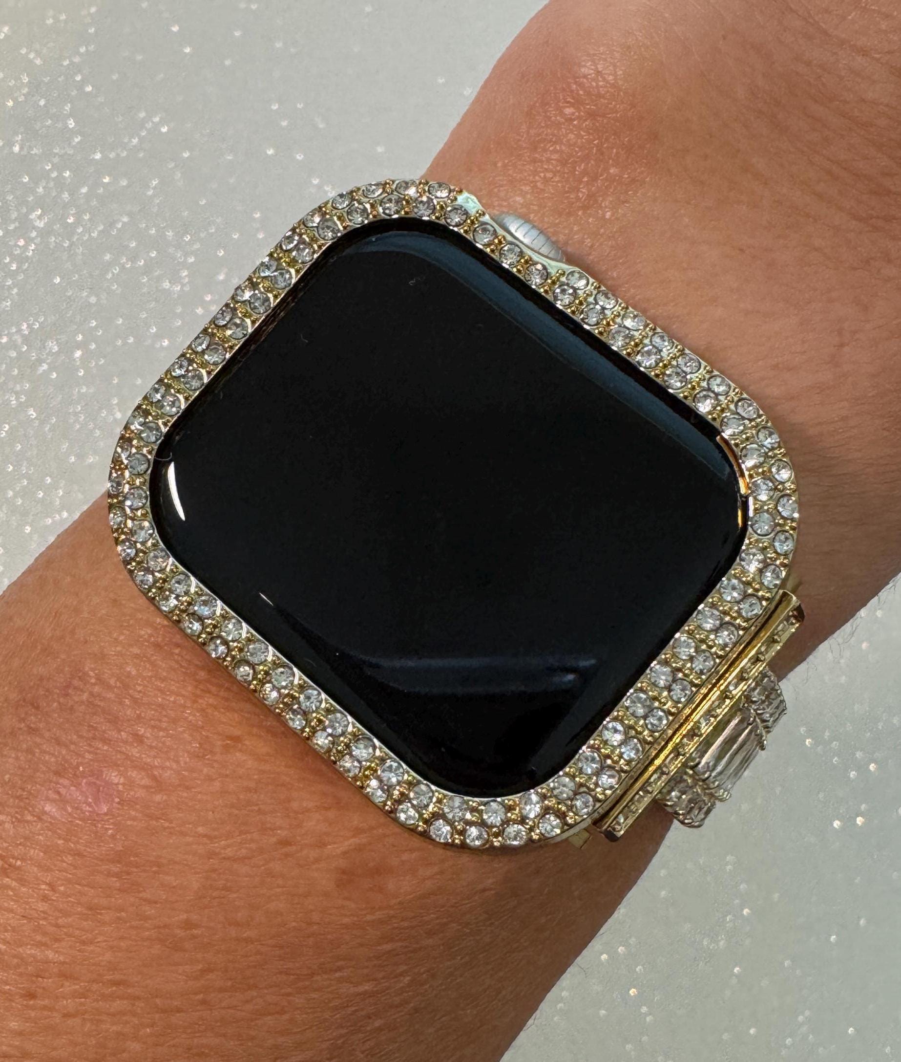 42mm 46mm Apple Watch Band Series 10 Womens Swarovski Crystals & Gold Apple Watch Case 38mm-49mm 38mm-49mm Protective Iwatch Cover Bling