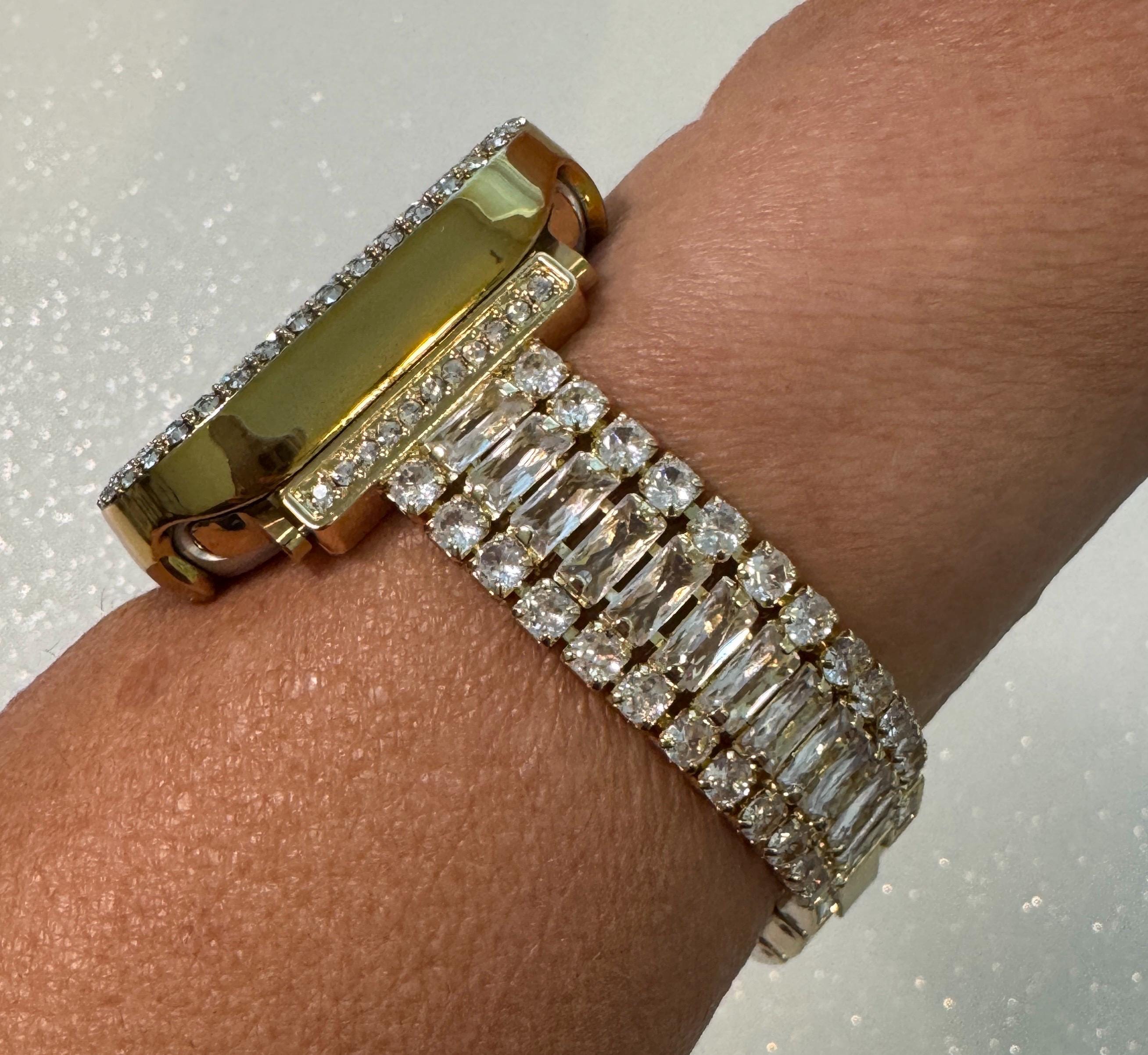 42mm 46mm Apple Watch Band Series 10 Womens Swarovski Crystals & Gold Apple Watch Case 38mm-49mm 38mm-49mm Protective Iwatch Cover Bling