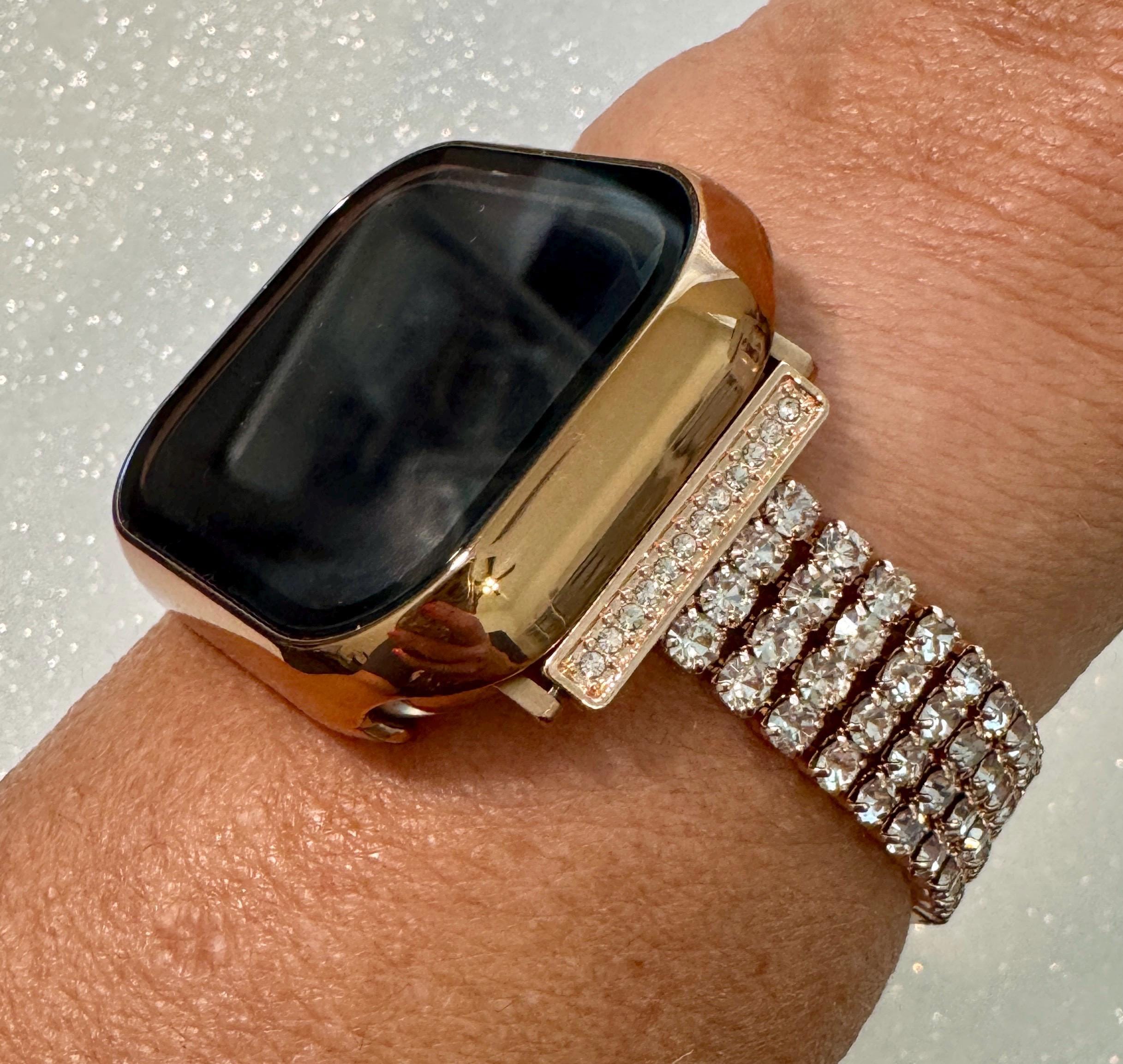 Series 10 Apple Watch Band Women Rose Gold Swarovski Crystals & or Apple Watch Cover 42mm 46mm Protective Screen Tempered Glass Iphone Watch