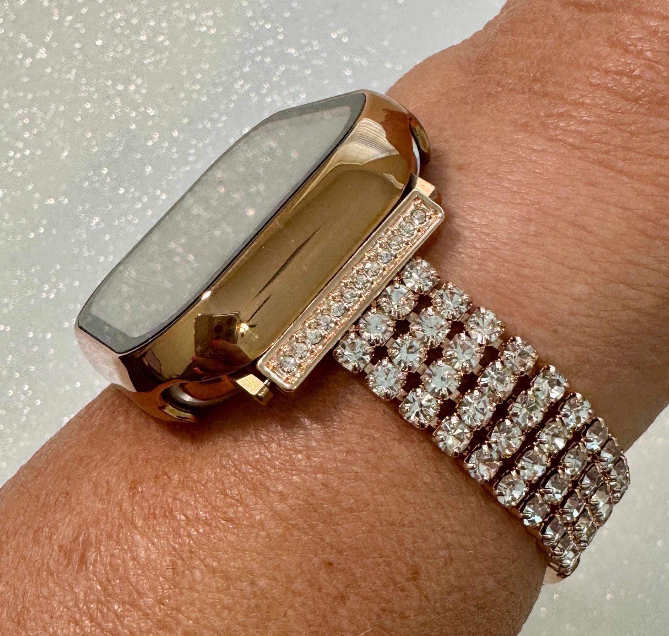 Series 10 Apple Watch Band Women Rose Gold Swarovski Crystals & or Apple Watch Cover 42mm 46mm Protective Screen Tempered Glass Iphone Watch