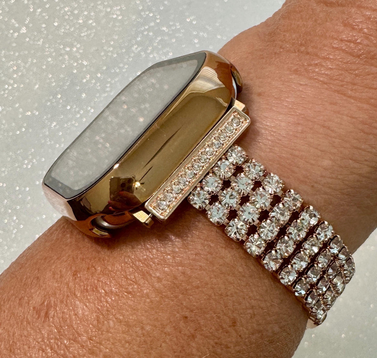 Series 10 Apple Watch Band Women Rose Gold Swarovski Crystals & or Apple Watch Cover 42mm 46mm Protective Screen Tempered Glass Iphone Watch