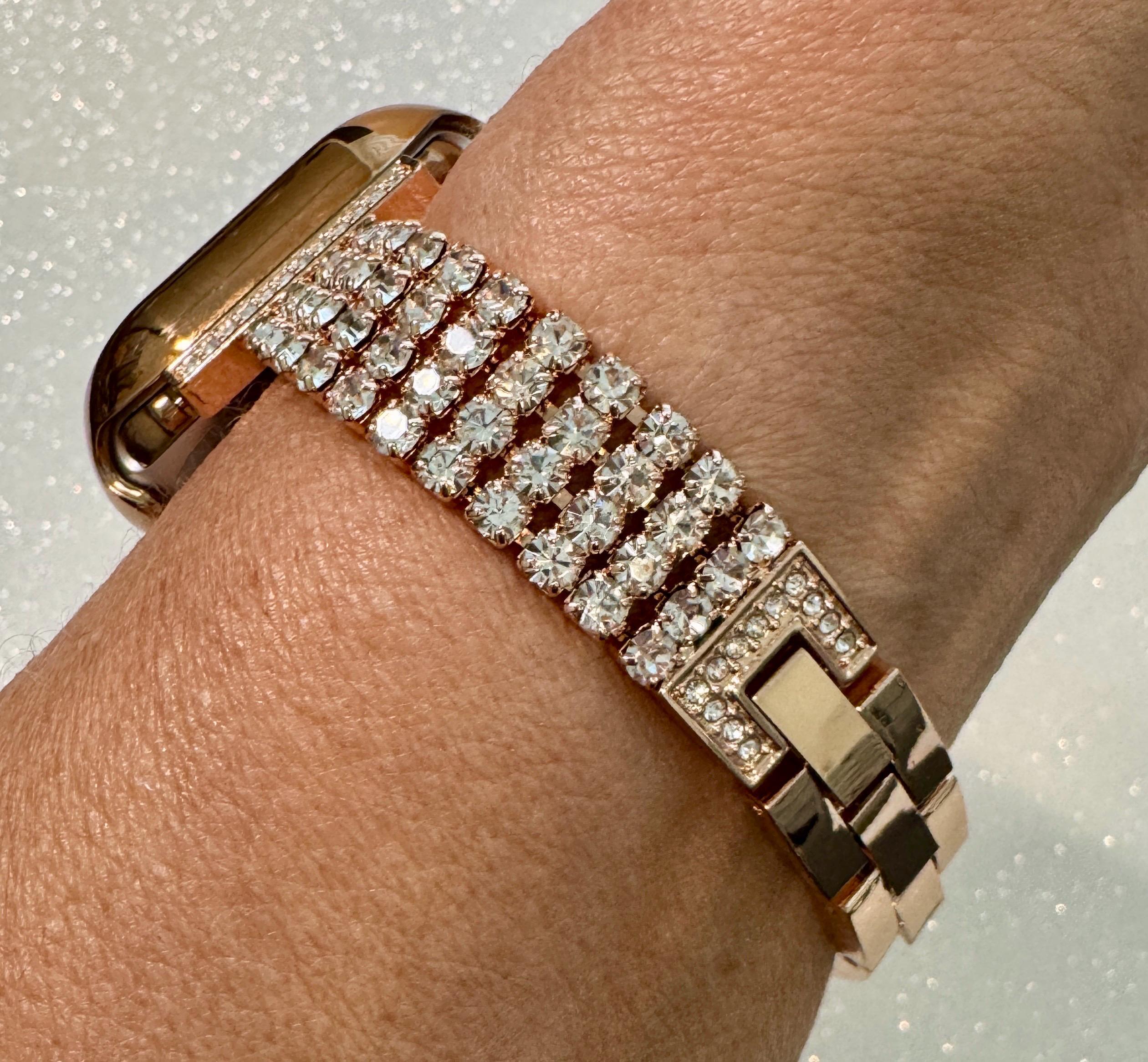 Series 10 Apple Watch Band Women Rose Gold Swarovski Crystals & or Apple Watch Cover 42mm 46mm Protective Screen Tempered Glass Iphone Watch