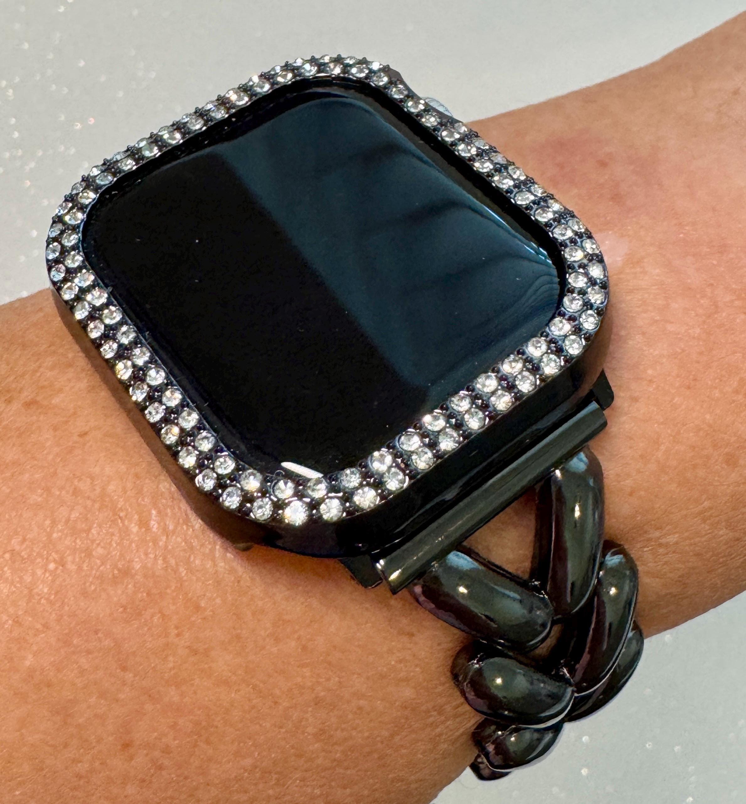 Series 10 Apple Watch Band 42mm 46mm Black Chevron Design & or Swarovski Crystal Apple Watch Cover Iphone Watch Case 38mm-49mm Iwatch Candy