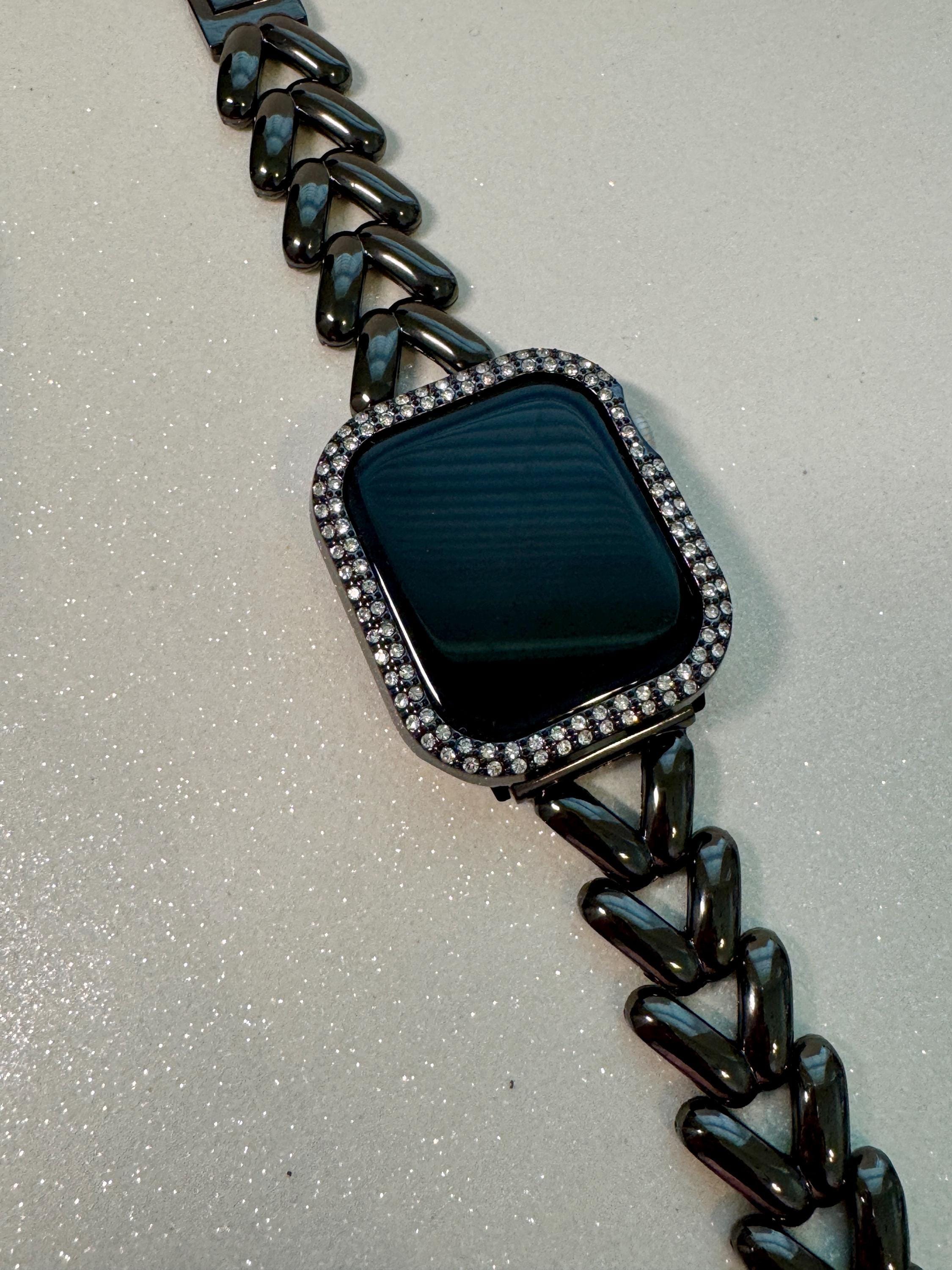 Series 10 Apple Watch Band 42mm 46mm Black Chevron Design & or Swarovski Crystal Apple Watch Cover Iphone Watch Case 38mm-49mm Iwatch Candy