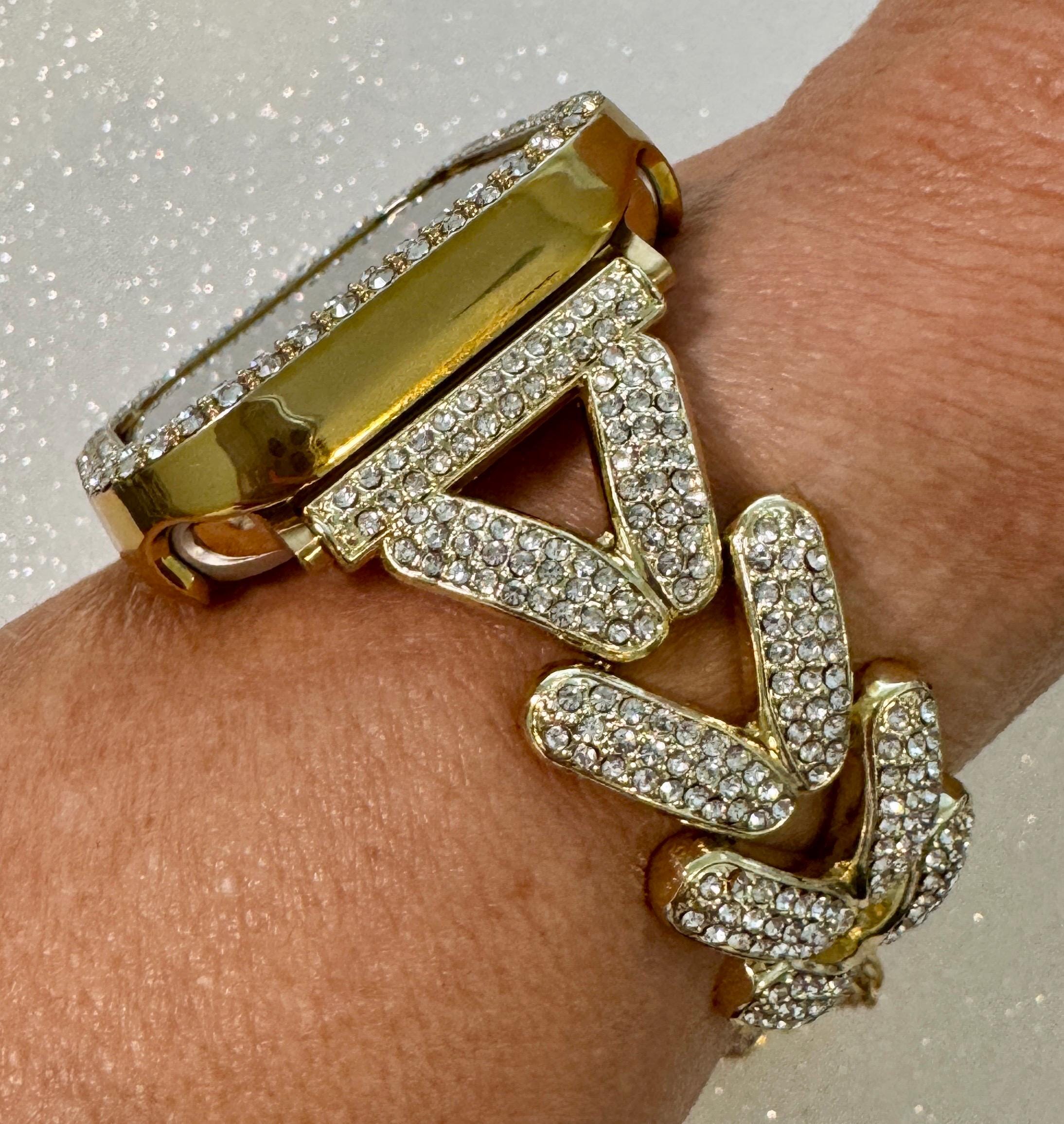 Designer Apple Watch Band Series 10 Woman Rose Gold Swarovski Crystal Heart Charm & or Apple Watch Case Iphone Watch 38mm-49mm IWatch Cover