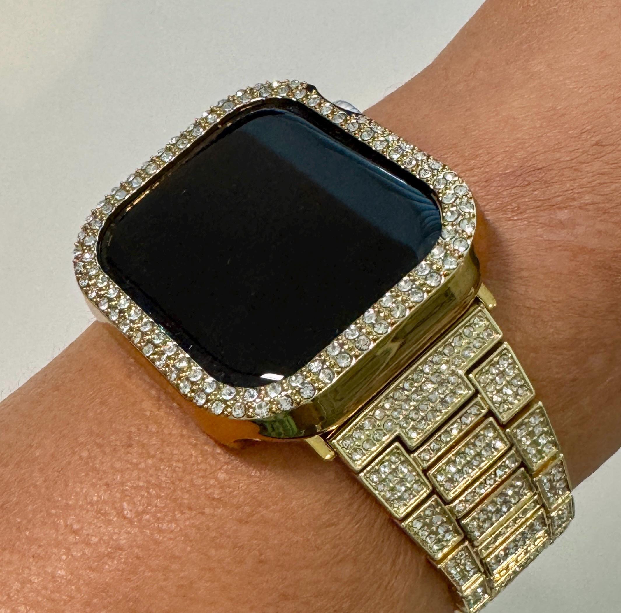 Series 10 Apple Watch Band Gold Swarovski Crystal & or Apple Watch Case Rhinestone Protective Apple Watch Face Iphone Watch 38-49mm Iwatch